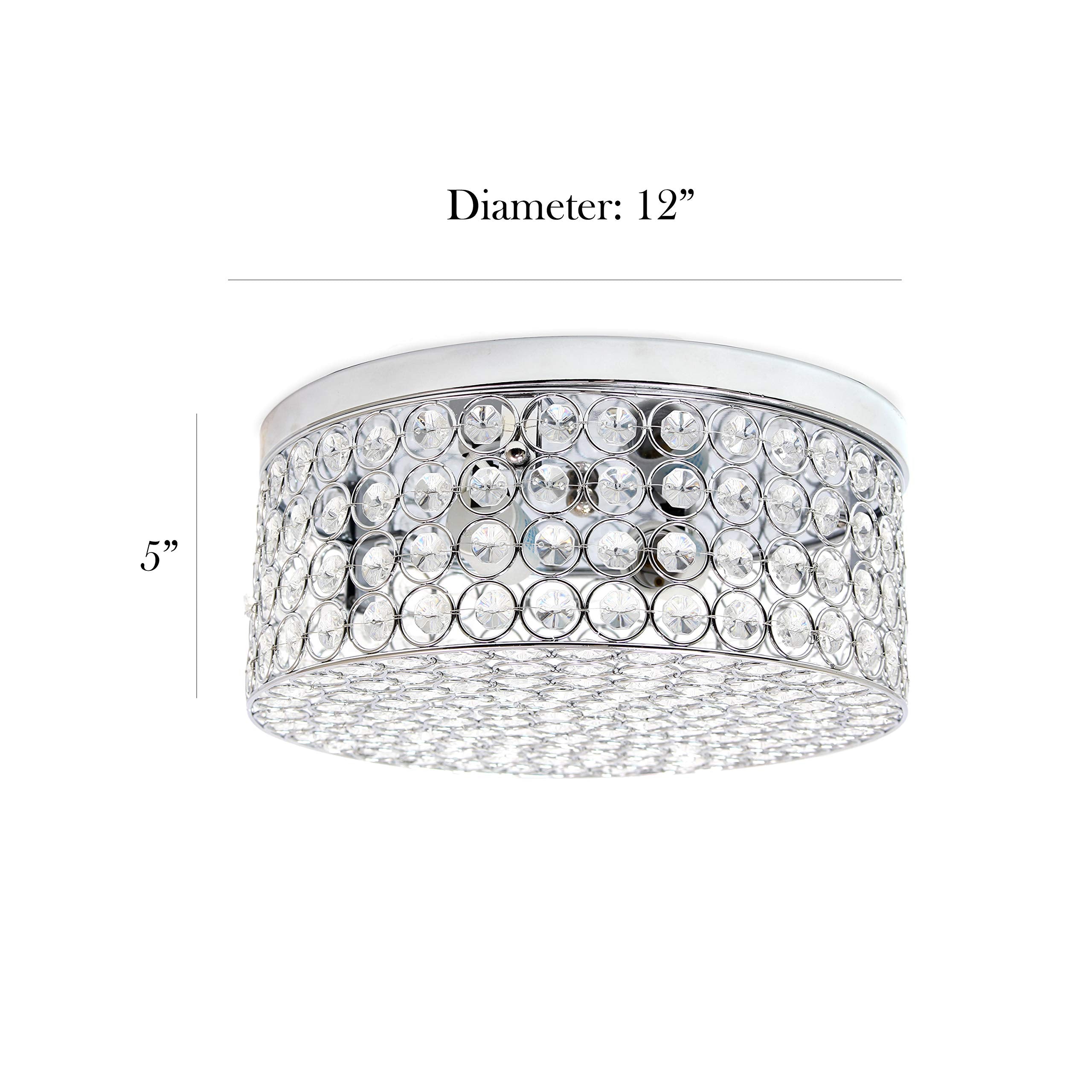 Elegant Designs FM1003-CHR Ceiling Flush Mount Fixture, 12 Inch, 2 Light, Chrome, Crystal