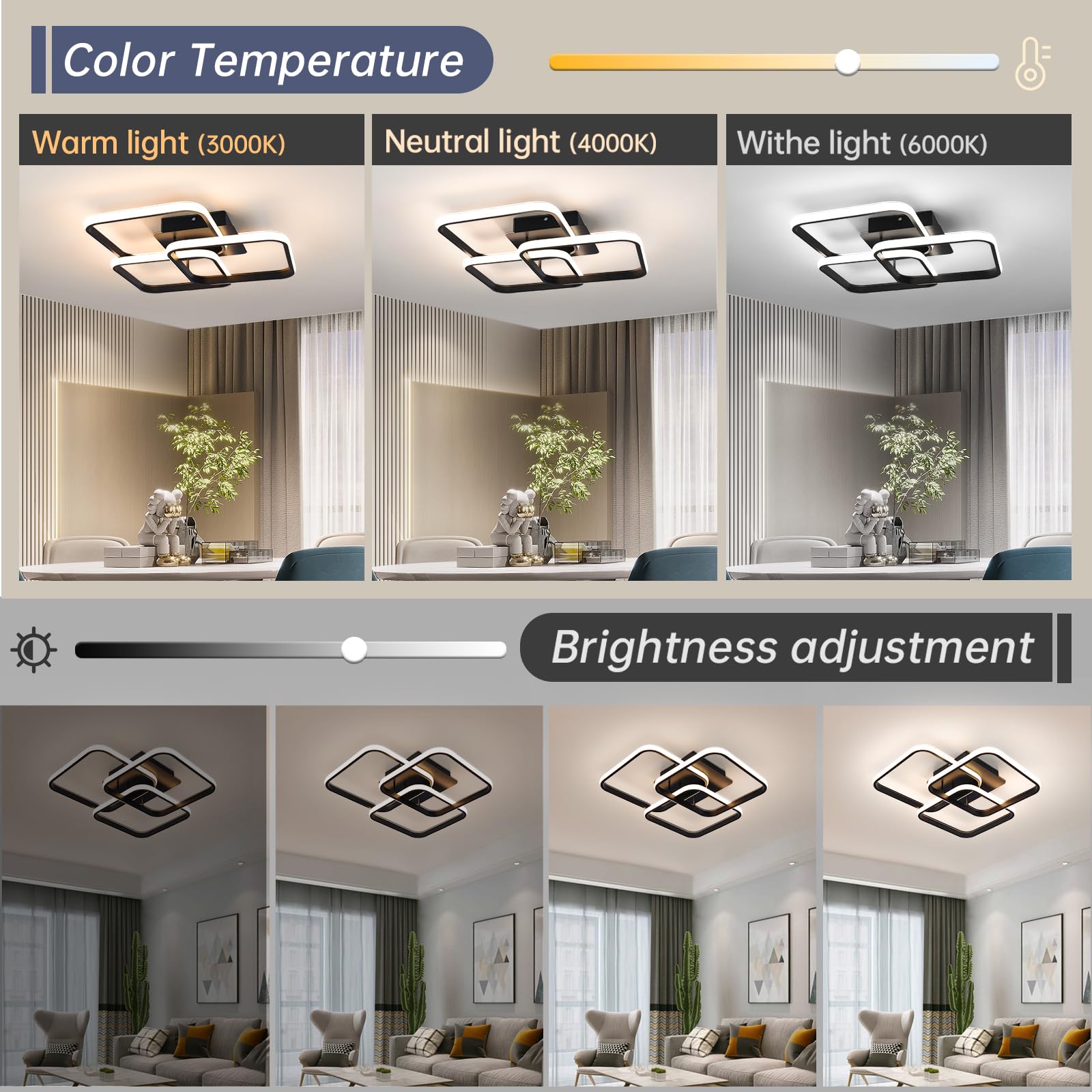 Vloitgol Modern Ceiling Light,Dimmable Black Led Ceiling Light Fixtures With Remote Control,Square Flush Mount Ceiling Lamp For