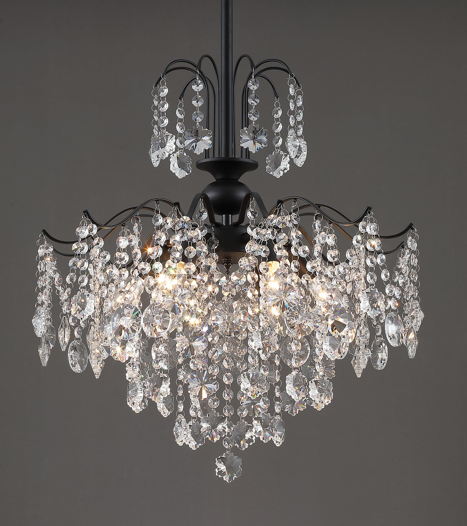 Q&S Crystal Chandelier for Dining Room,Modern Black Crystal Pendant Light,6 Lights for Kitchen Island Entryway Bathroom Office B
