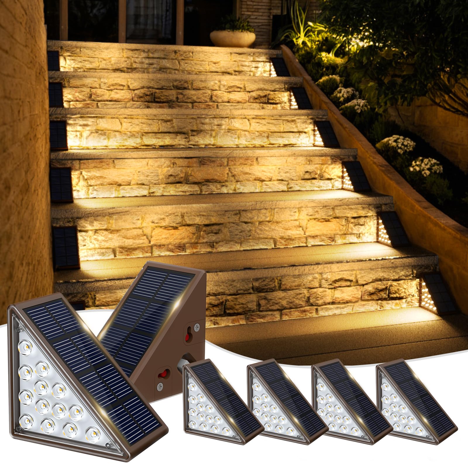 JOFIOS Solar Step Lights - 6 Pack Waterproof IP67, Deck & Patio Staircase Lights (Warm Brown)