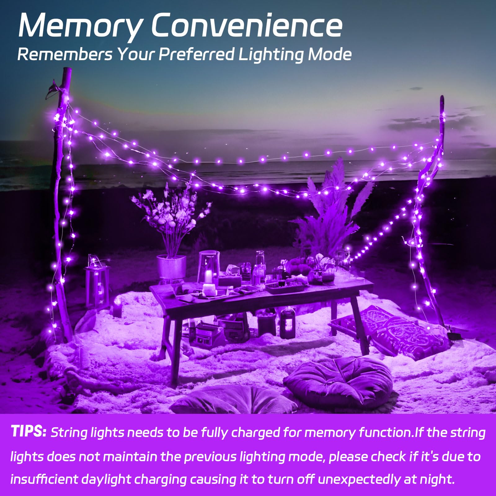 Solar Fairy Lights Purple Outdoor Waterproof,16.4Ft 50Led Halloween Solar String Lights Purple For Outside 8 Modes 2 Packs For Halloween Patio Backyard Garden Deorations Purple