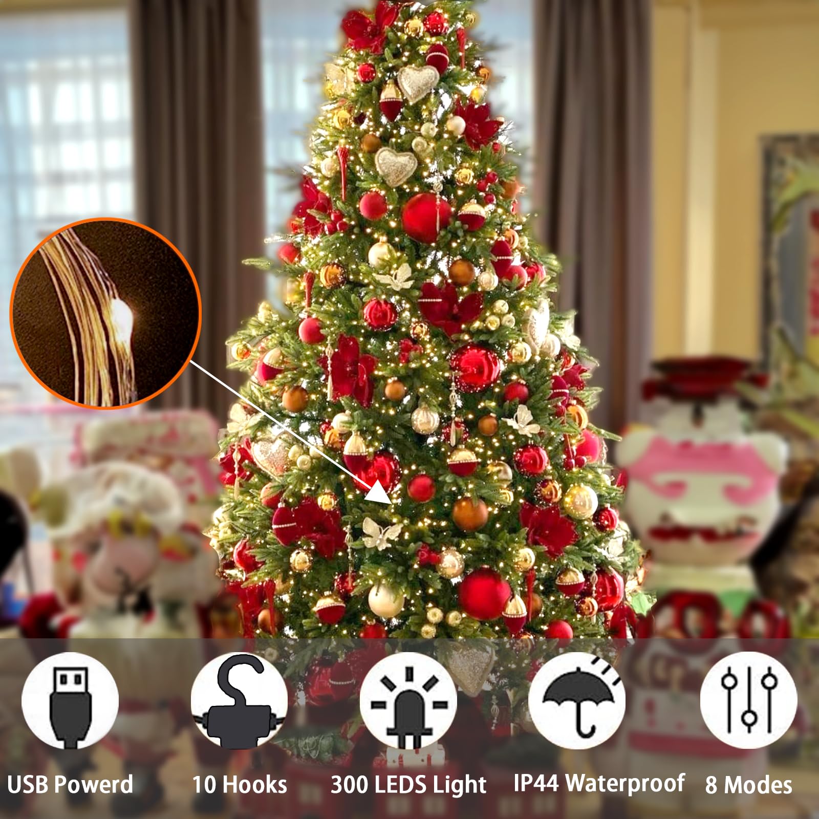 Eueasy 300 LED Curtain Lights, 9.8ft x 9.8ft Fairy Lights with 8 Modes, String Hanging Lights, Remote Control, Perfect for Indoo