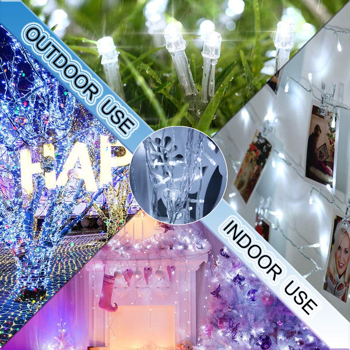 Indoor Christmas Lights Cool White - 320 Leds 115Ft/35M End-To-End 8 Modes Plug In Outdoor Waterproof Decorative Fairy Twinkle String Lights For Xmas Tree/New Year/Thanksgiving Day/Wedding/Patio/Home