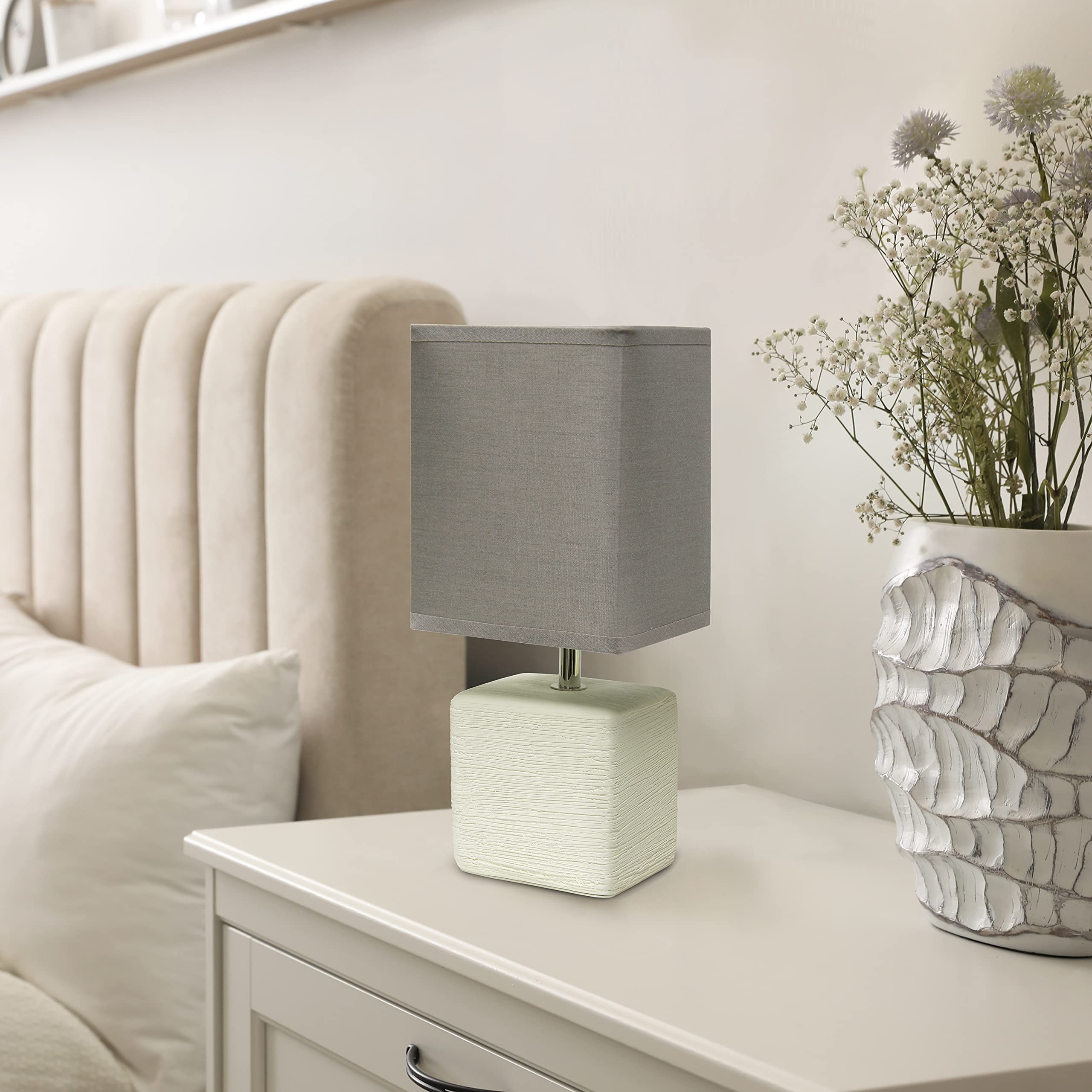 Simple Designs LT2072-GOW Petite Table Lamp, Ceramic, Off White/Gray Shade