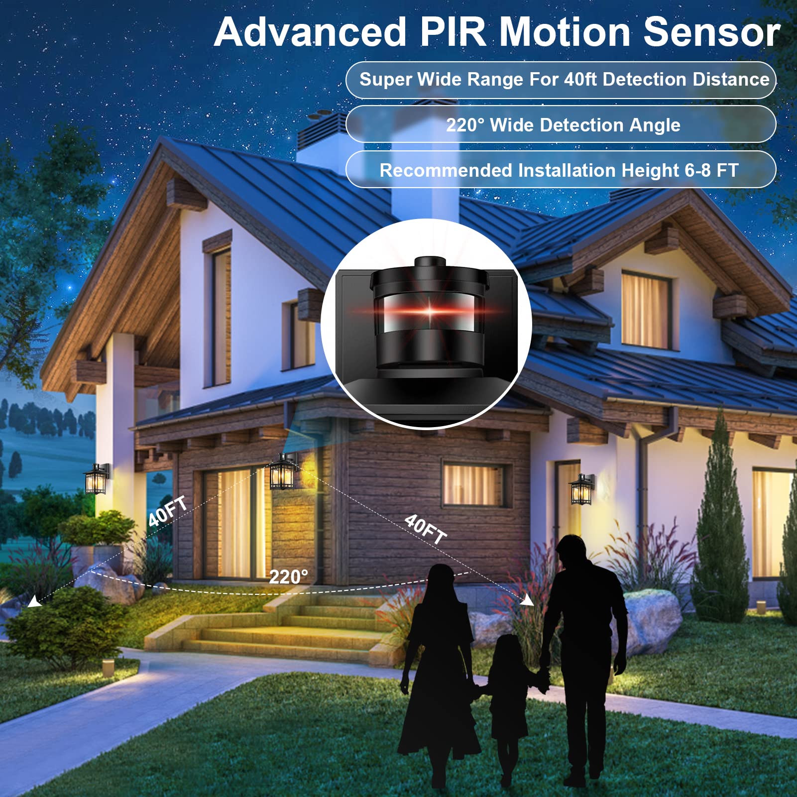 XANGQAN Outdoor Motion Sensor Light Fixture, Black Wall Sconce, Aluminum & Tempered Glass, Dusk to Dawn, Anti-Rust for Patio & Door