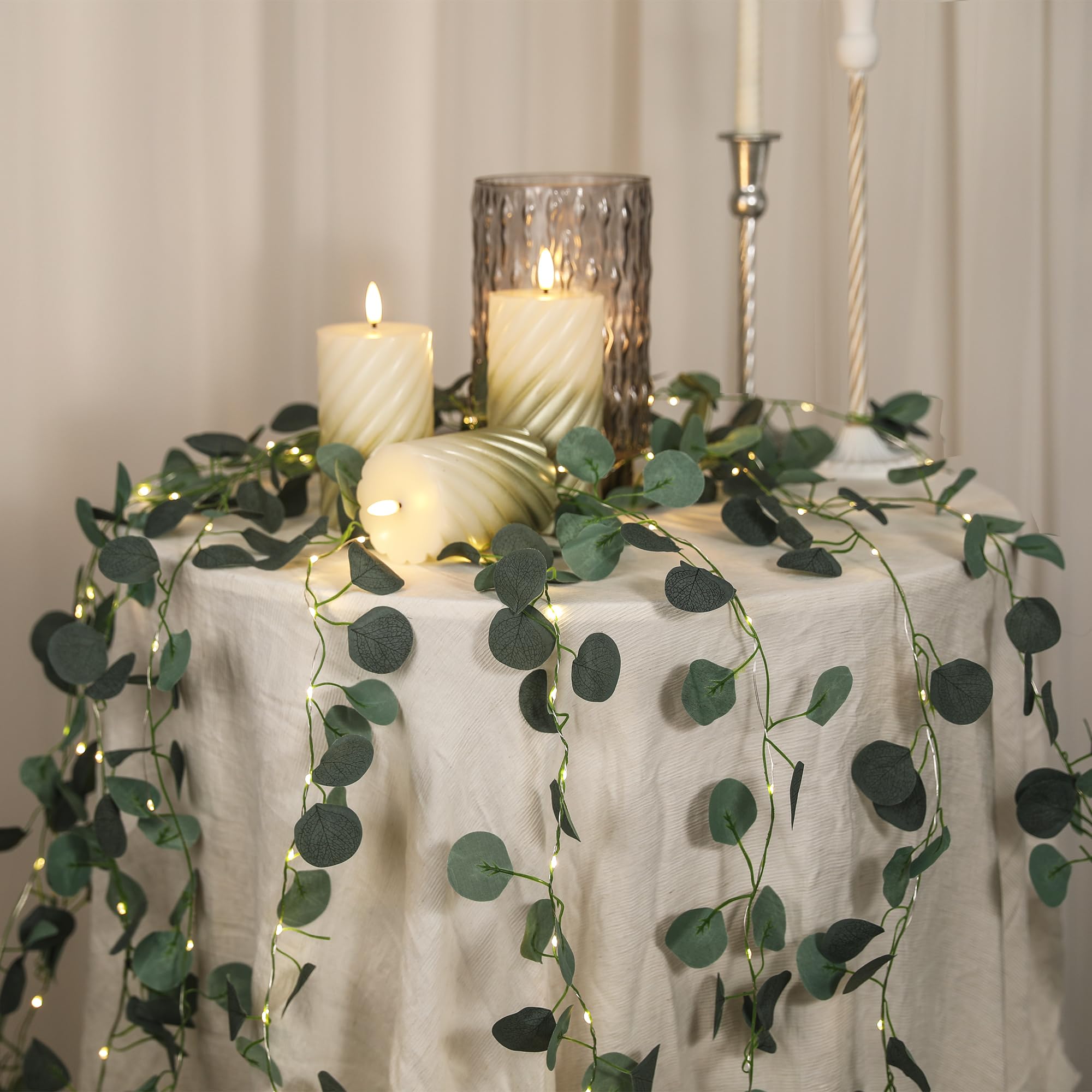 33 Ft Vine With Eucalyptus Leaf Lights Battery Operated  8 Flashing Model Waterproof 100 Leds Artifical Ivy Leaves Vine String Light For Garland Bedroom Wedding Party Holiday Patio Decor