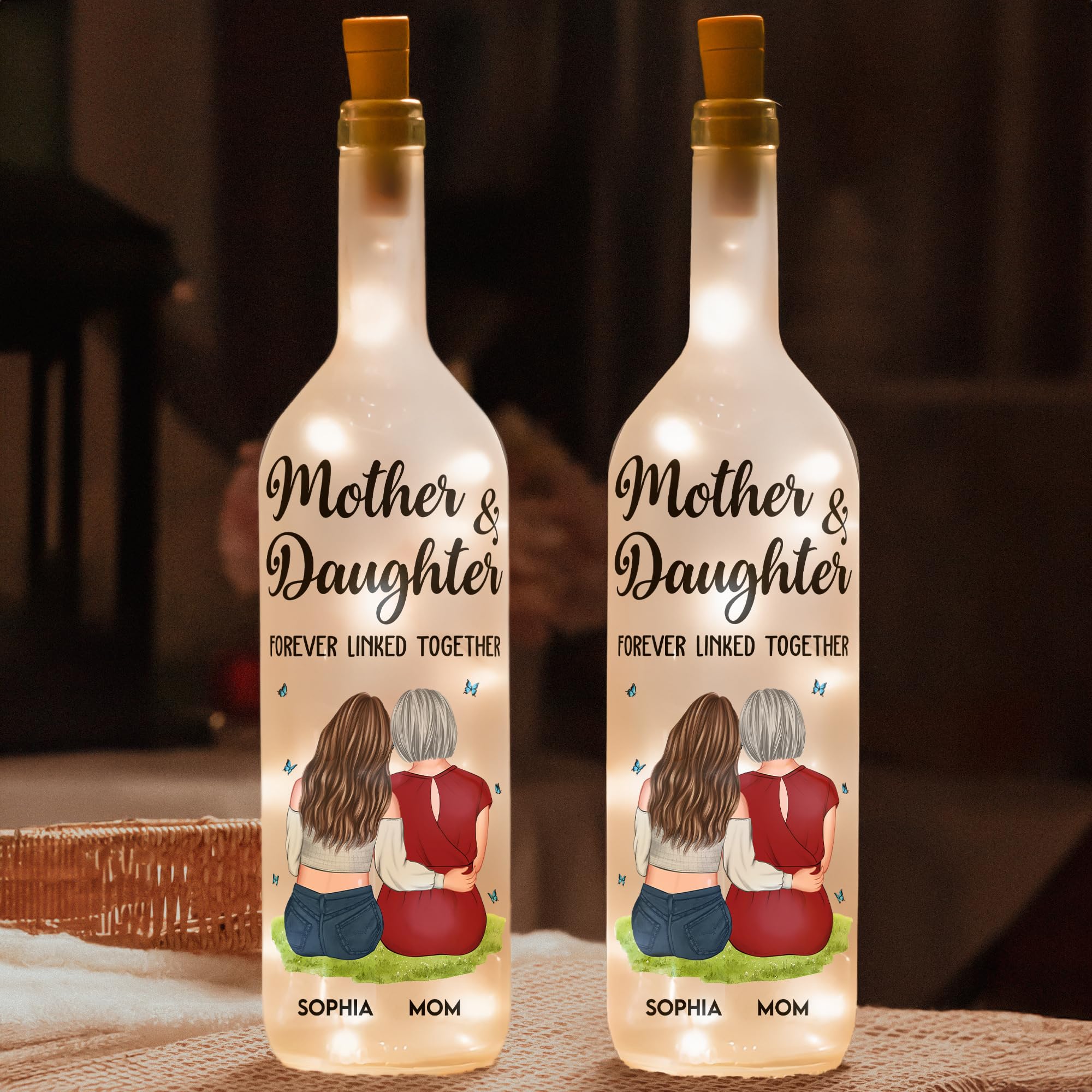 Macorner Bottle Lamp for Mom - Personalized Mothers Day Gift, Glass, A1 - 2 Daughters, Model MOM261202VUPG-BOTTLELAMP-UBL-02