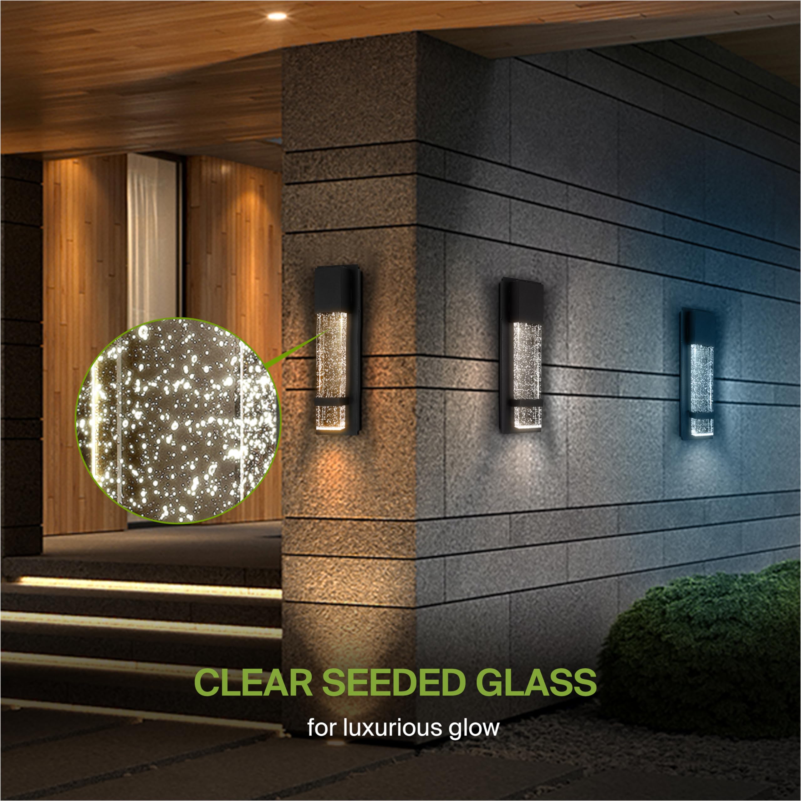ASD 13 Inch LED Bubble Glass Wall Light Fixture | 12W 500LM | Dimmable, Waterproof, ETL Listed | Black, Model A-LWS26S-13D12