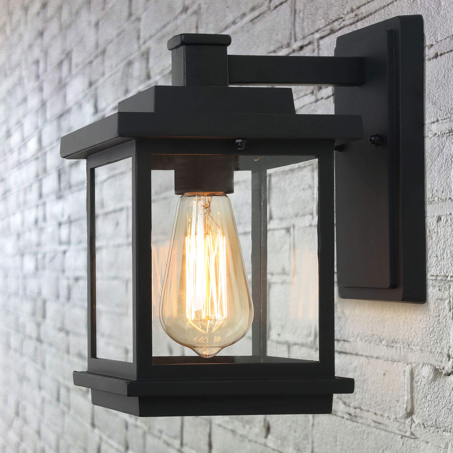 LALUZ Rectangle Porch Lights Outdoor, A03156 Farmhouse Weather-Proof Exterior Light Fixture with Clear Glass, Anti-Rust Outdoor 