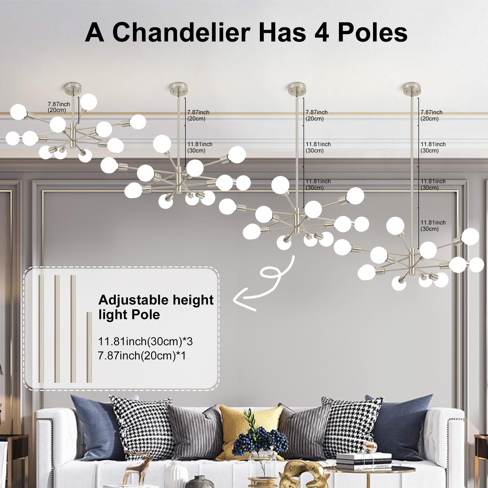 Deyidn Sputnik Chandelier Modern Brushed Nickel Chandeliers 12-Light Mid Century Ceiling Lighting Fixture For Living Room, Kitch