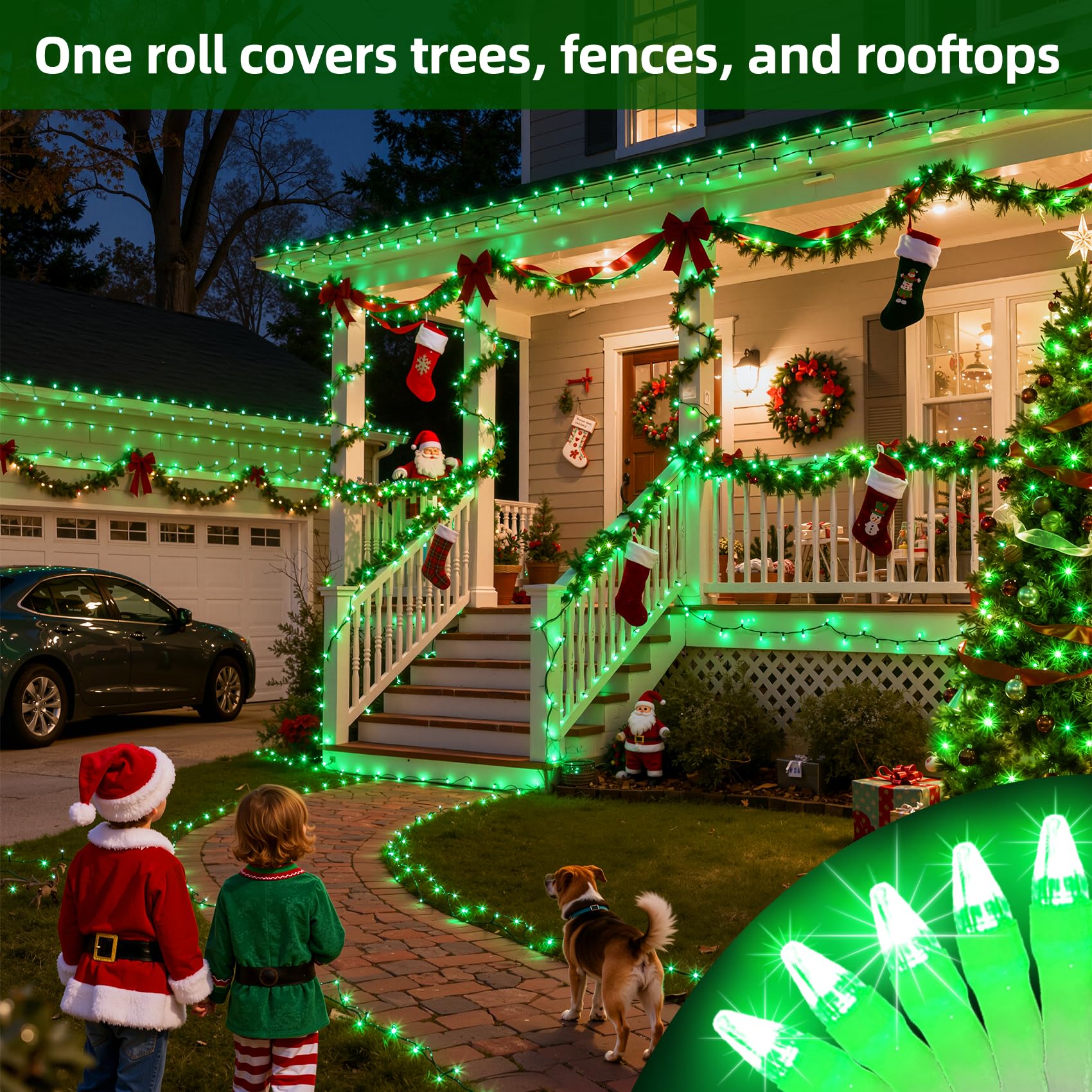 Quhuatu 750 Led Chrstmas Lights  240Ft Outdoor Christmas String Lights With 12 Modes  Green Led String Lights With Timer Dimmable Waterproof For Tree Fence Garden Xmas Wedding Party Decor Green