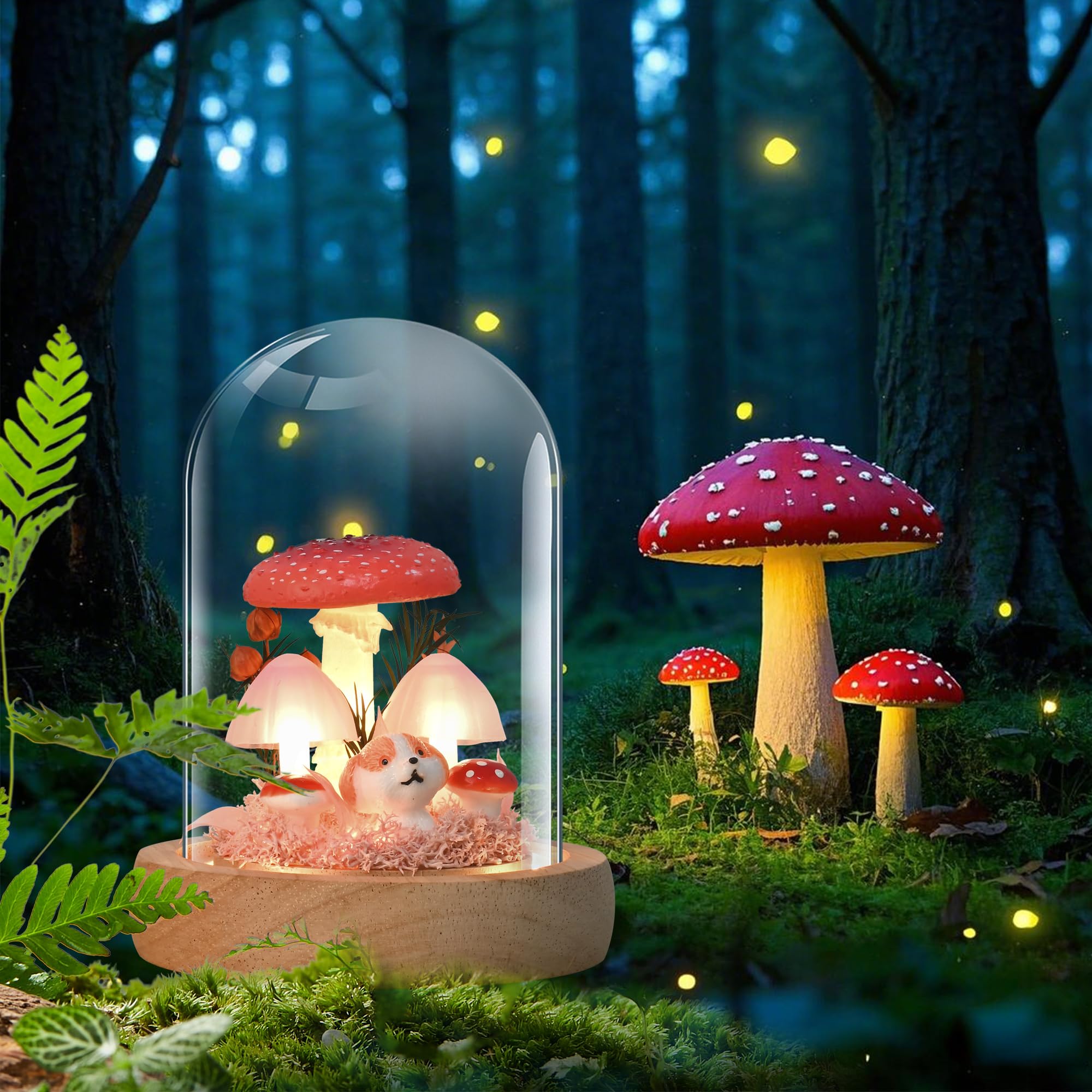 Quelien Christmas Mushroom Lamp In Glass Dome Mushroom Gifts For Women - Warm White Led Night Light For Bedroom Decor Unique Gifts For Women  Housewarming Birthday Decorations(Red)