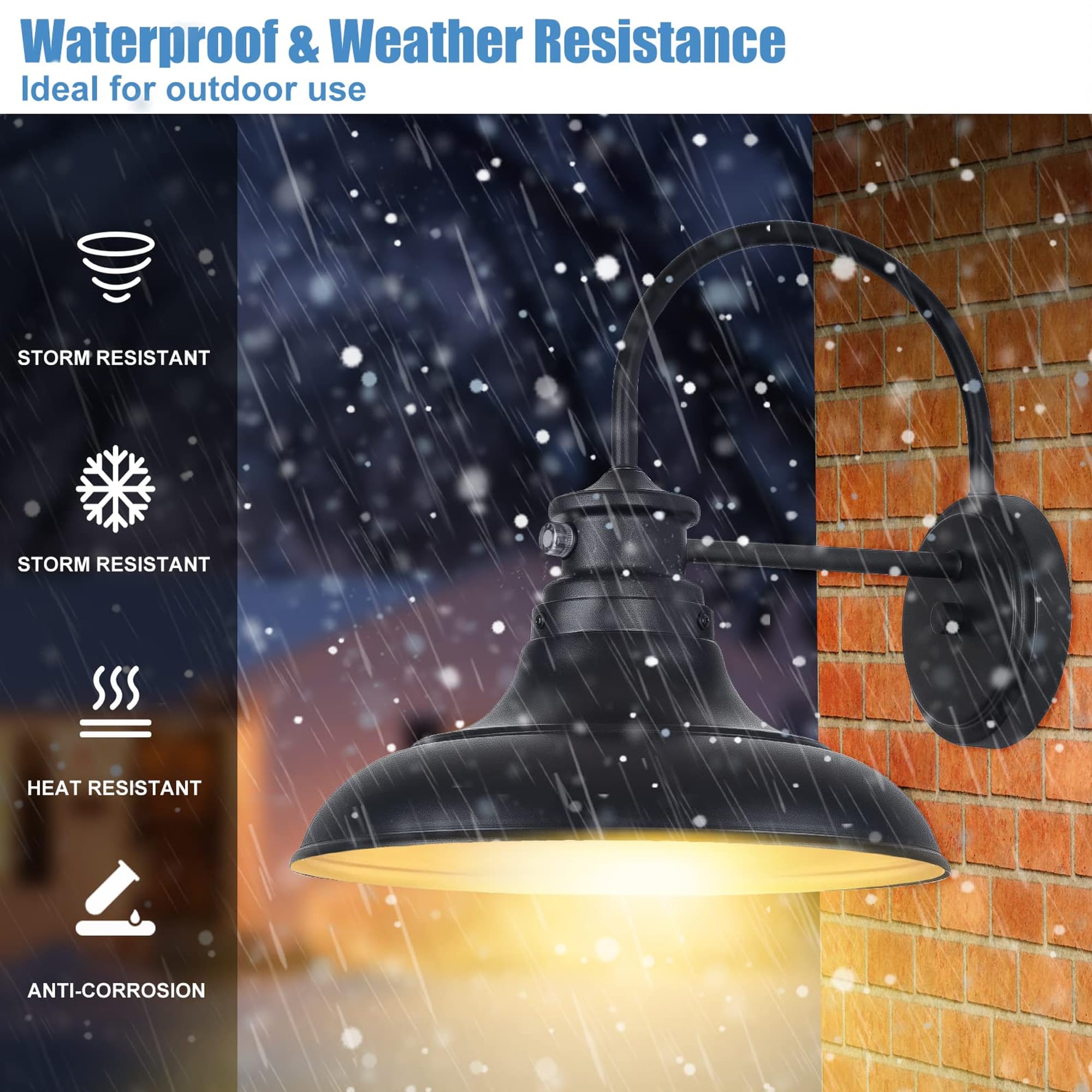 Yolsunes Dusk To Dawn Led Barn Lights - 2 Pack Gooseneck Black Exterior Wall Mount Fixtures