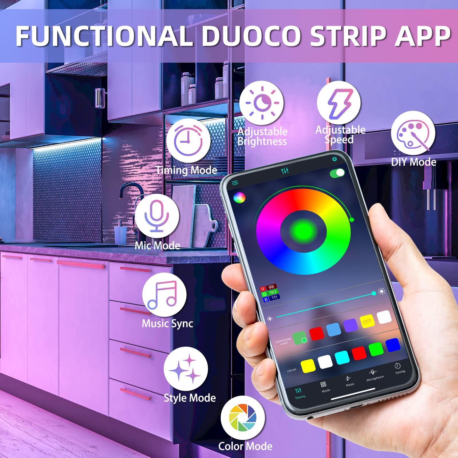 HUEMIHUI Motion Sensor LED Light Strips, 2x9.8ft, RGB, Dimmable, USB, Black, Model 9f9c8e81-30d