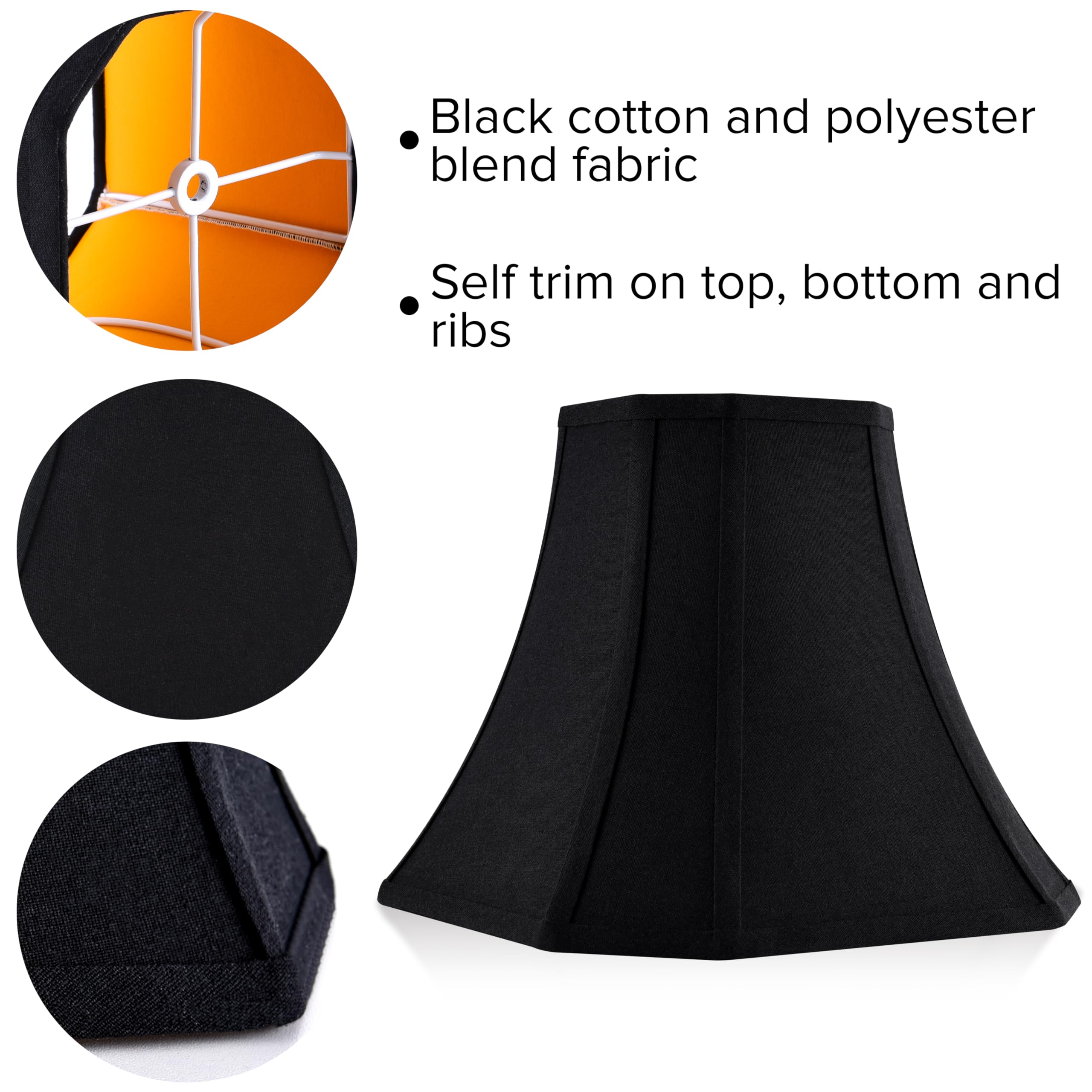 Jerhous Black Square Cut Corner Bell Lamp Shade Set Of 2 Medium Lampshade 6.5``Top×13``Bottom×10.6``Hight(Spider) Modern Lamp Shade For Table & Floor Lamp - Lampshade Replacement