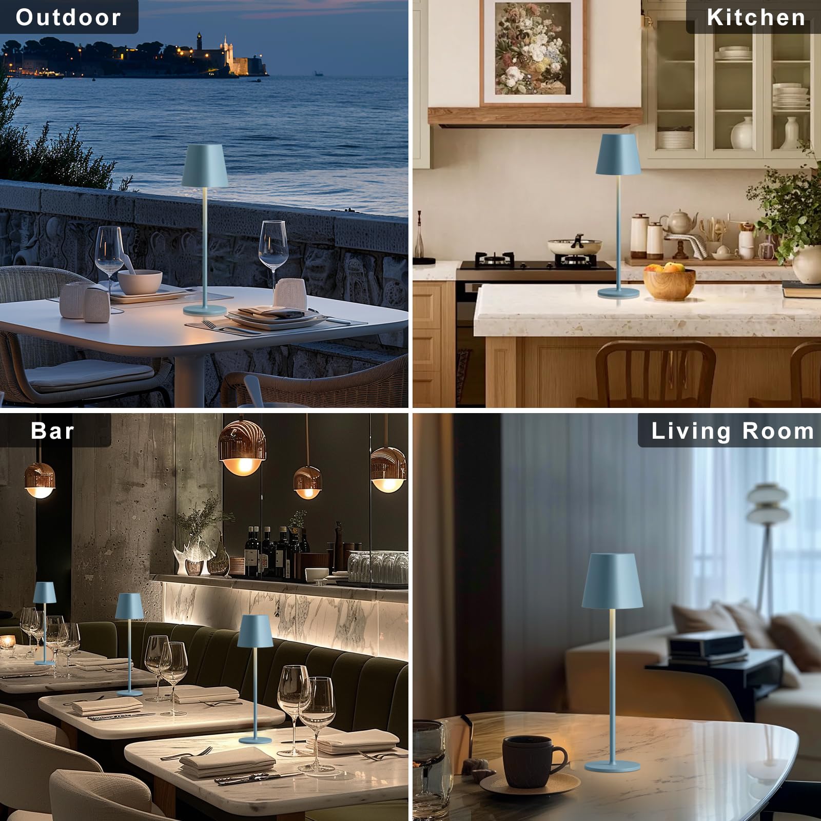 Kakanuo Blue Cordless Lamp, Rechargeable Lamps, Battery Operated, 3 Color Temperature, Stepless Dimmable, Led Portable Wireless