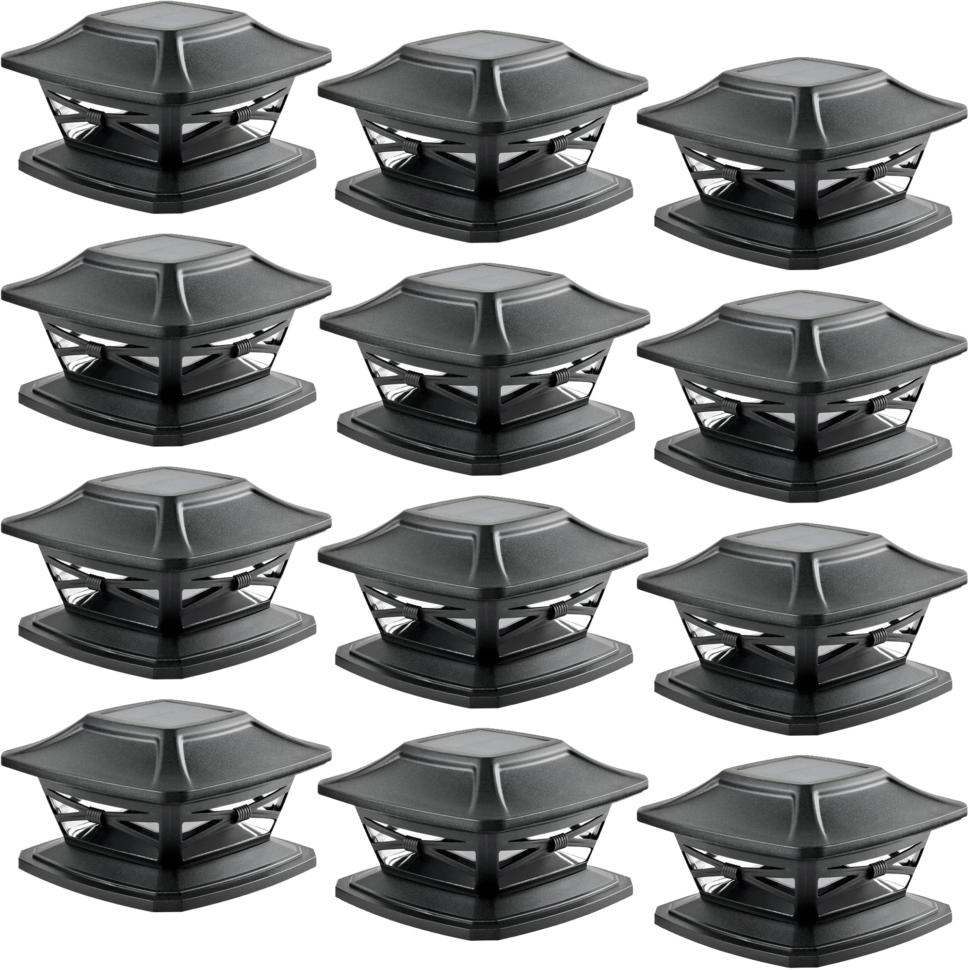 Davinci Lighting Flexfit Solar Post Cap Lights - LED, Slate Black, 12 Pack for 4x4, 5x5, 6x6 Wooden Posts