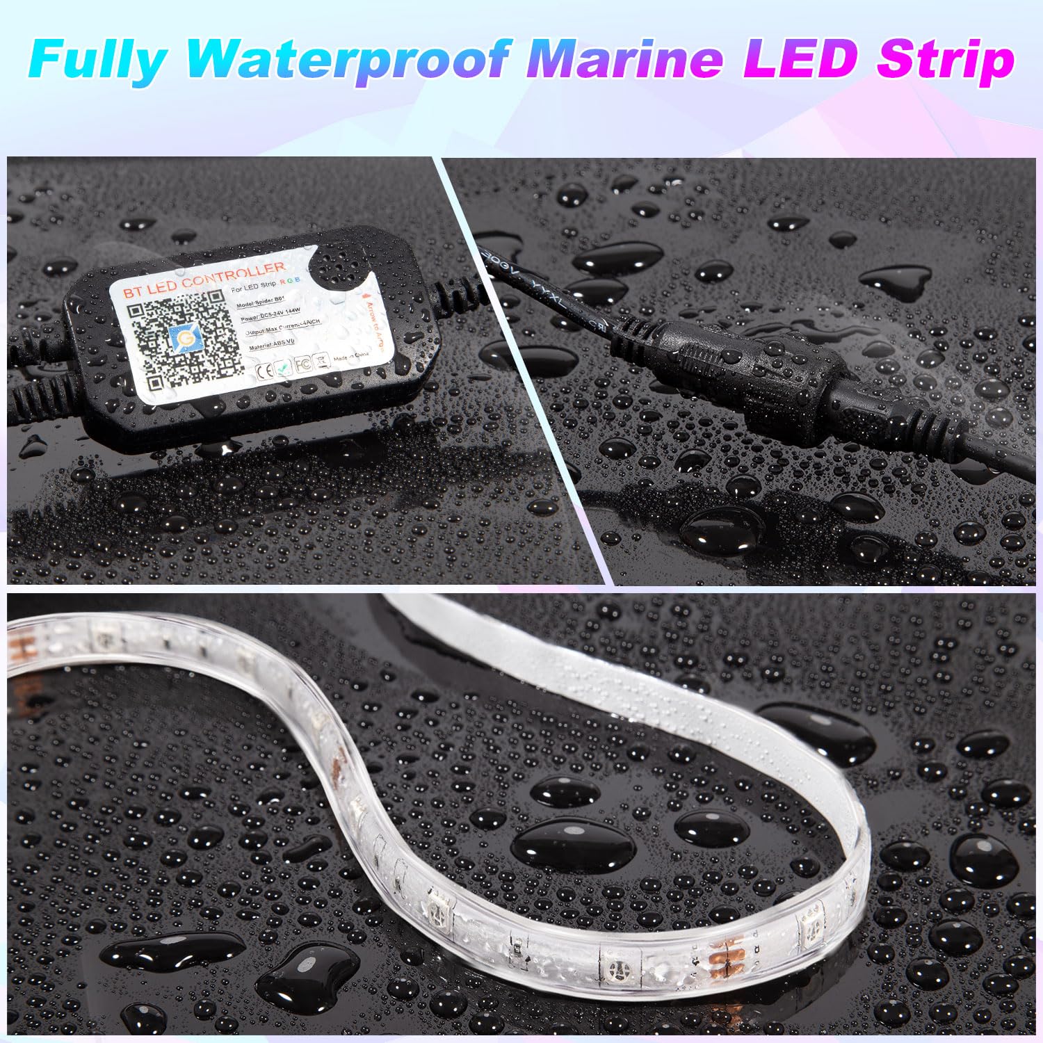 TENDIST LED Boat Lights Strip 33FT, IP67 Waterproof RGB, 12V App Control, Model 5050-30-RGB for Pontoon, Kayak, Cabin, Deck Lighting