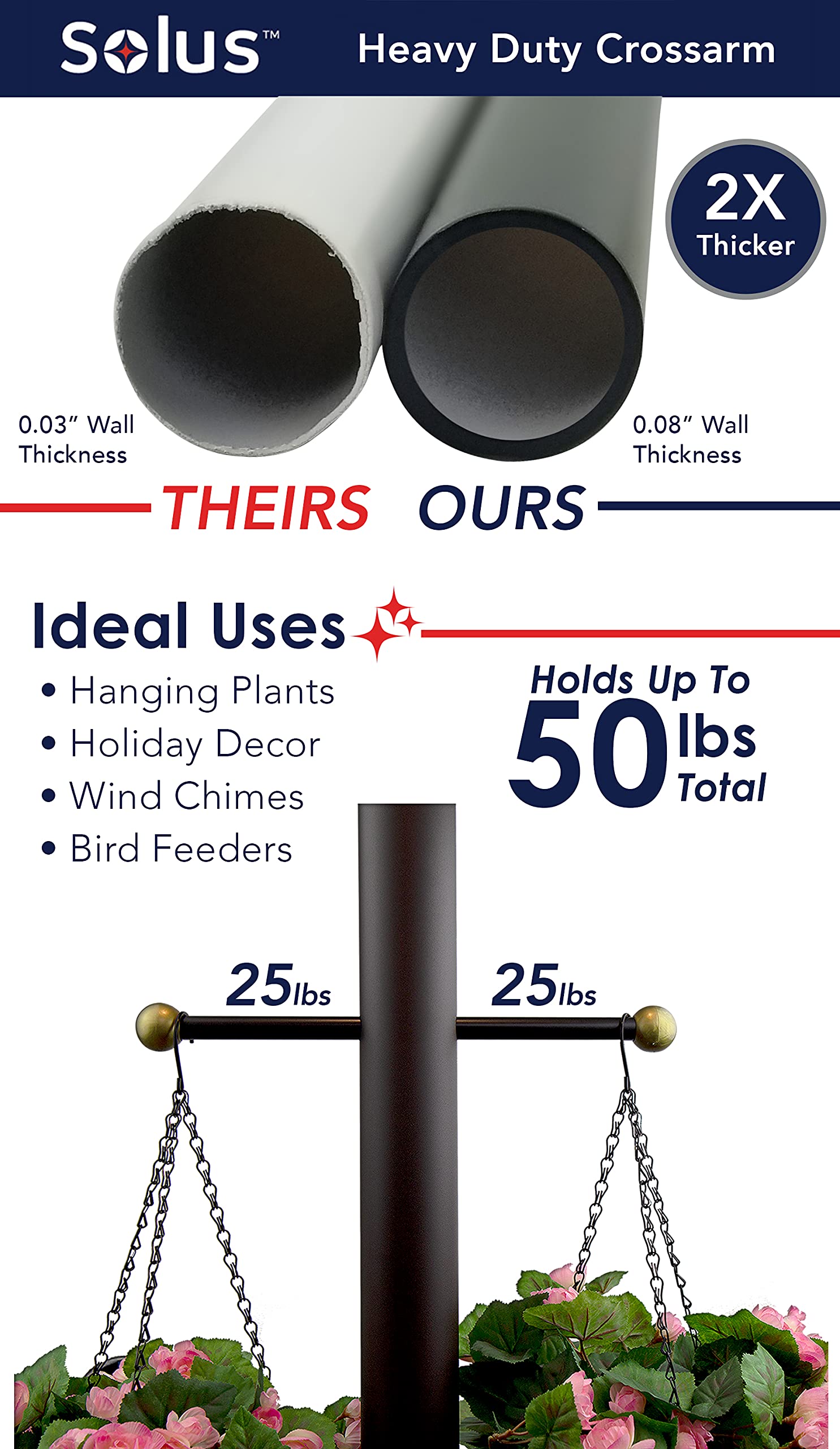 Solus Sca-335 Aluminum Cross Arm Ladder Rest For Lamp Posts, Weather Resistant, Black With Gold Caps, Single Pack