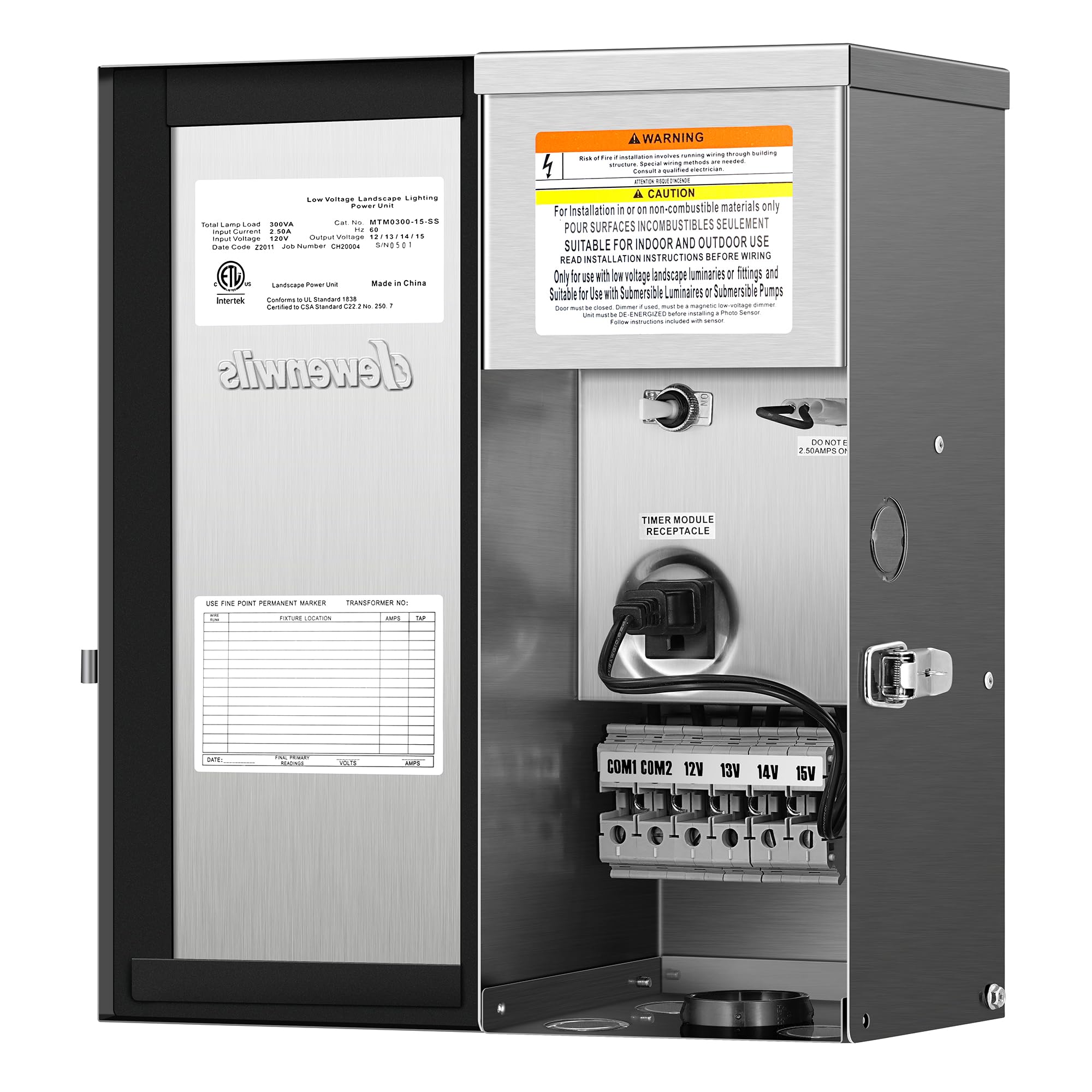 DEWENWILS 300W Low Voltage Transformer, 120V AC to 12V/13V/14V/15V AC, Model SHOSL05F, Outdoor Use,