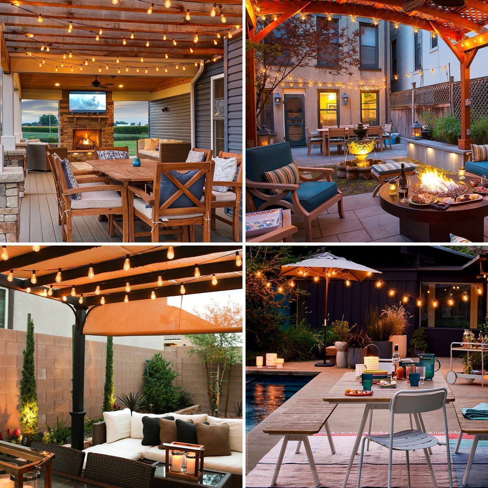 Litogo Led Outdoor String Lights, 60Ft Patio Lights Waterproof With Edison Bulbs Shatterproof, Warm White Hanging Outside Lights