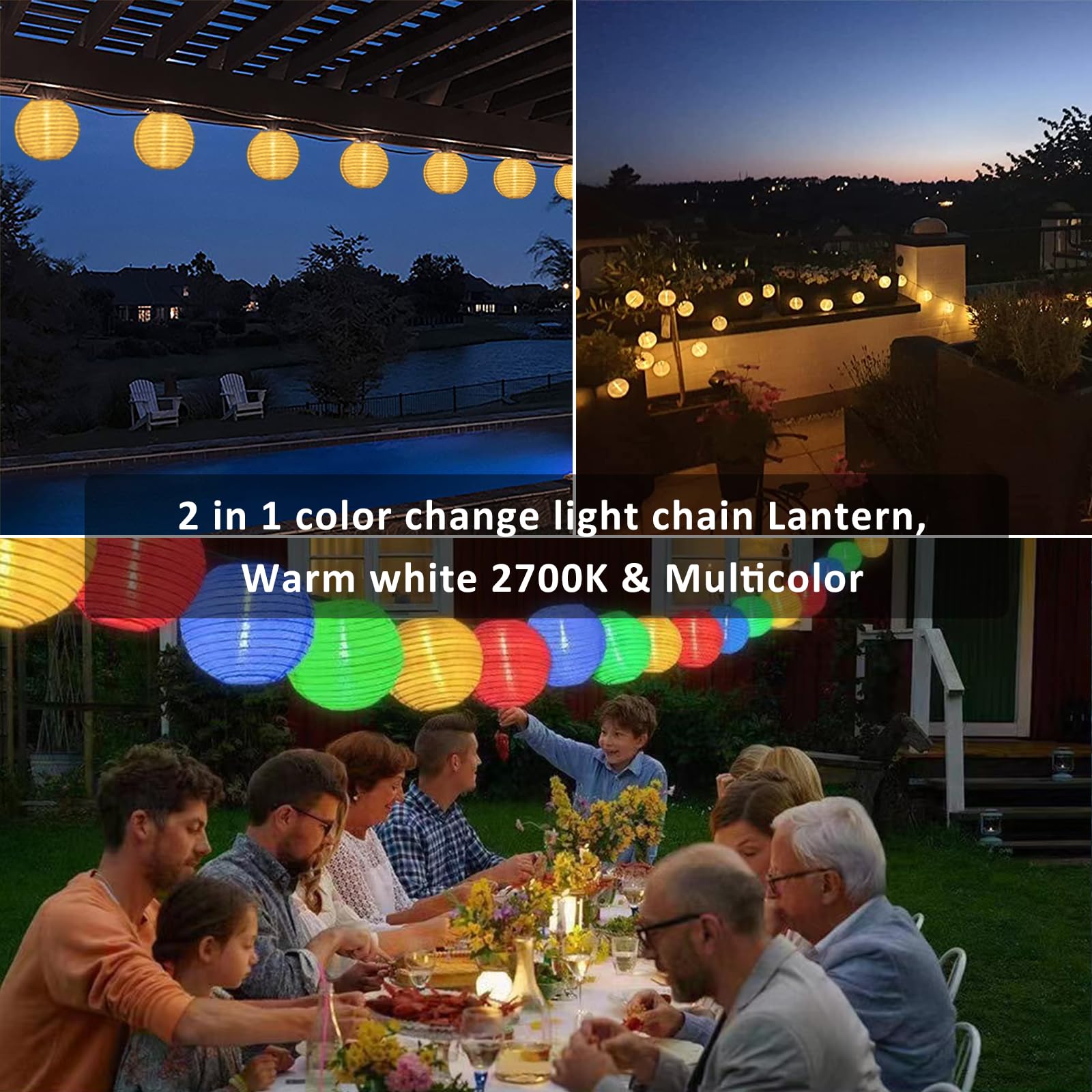 Starryever 40Ft Outdoor String Lights, 40 Led Warm White & Rgb, Waterproof With Remote Timer