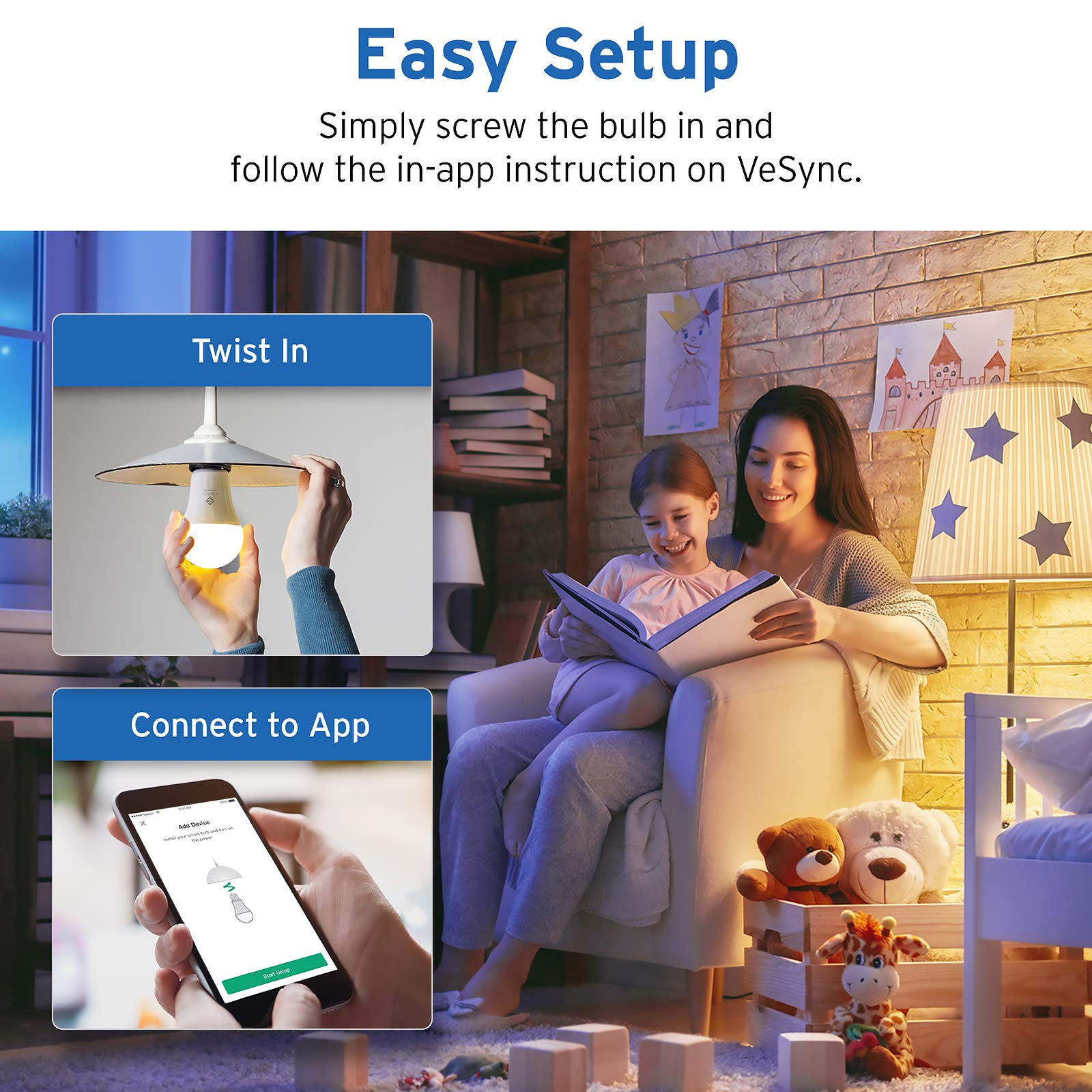 Etekcity ESL100 Smart Light Bulb, 9W (60W Equivalent), 806LM, 2700K, No Hub Required, 4 Pack