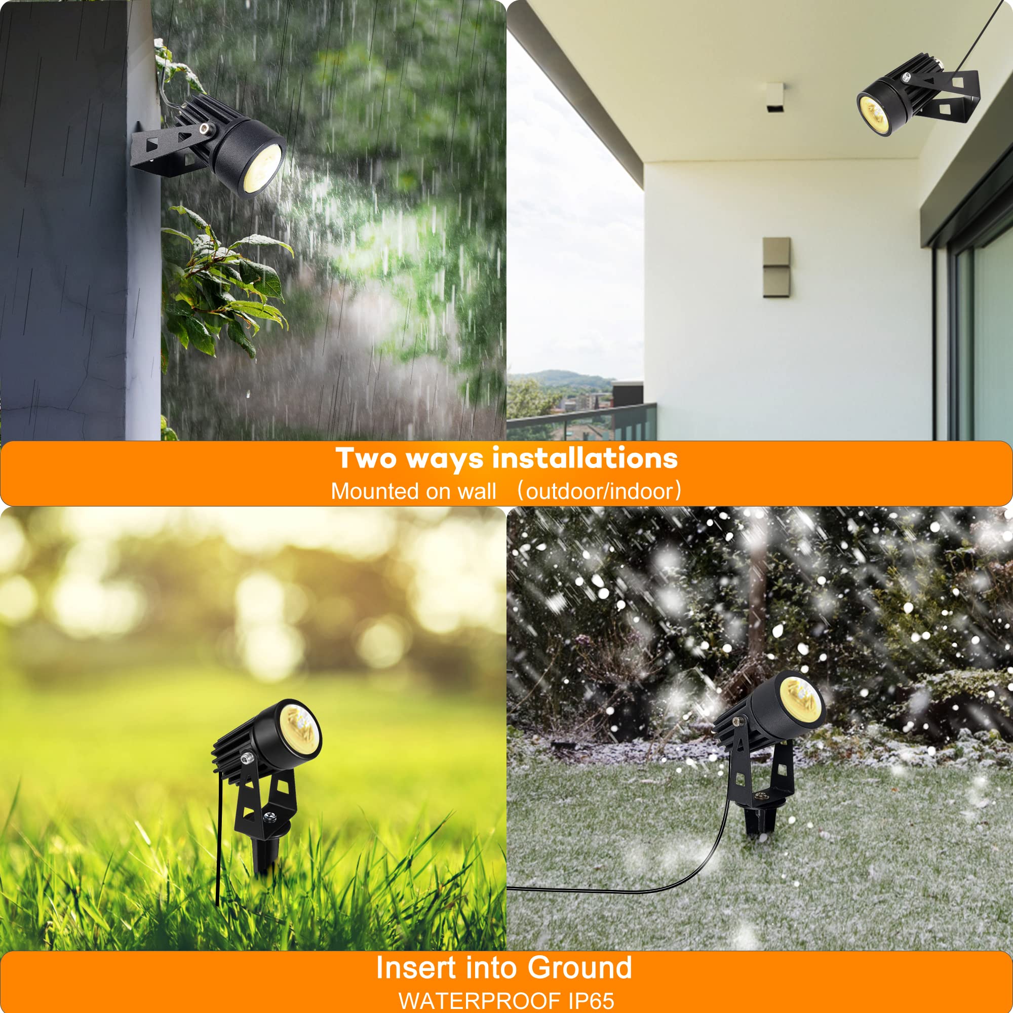 SUNLONG Solar-Powered LED Spotlight - Warm White Aluminum Uplight for Outdoor Garden, Model SL071