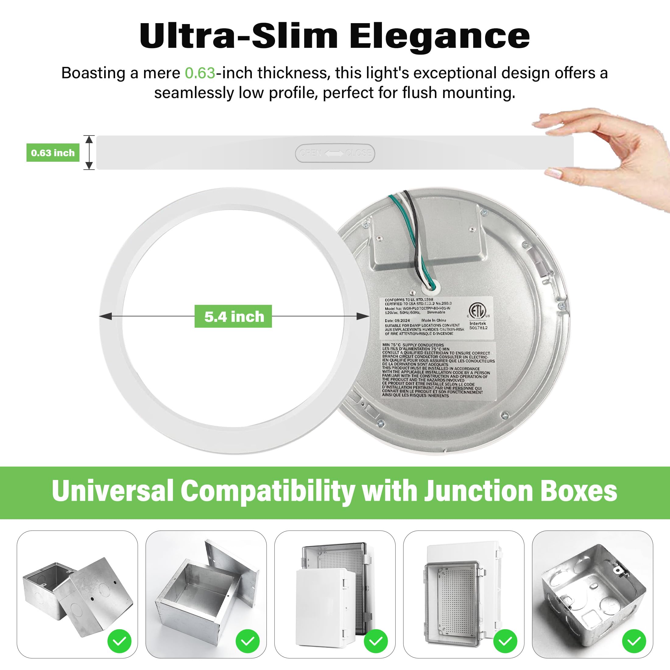 NOVELUX Ceiling Light Dimmable 5000K LED Ultra Thin Round Fixture 14 Pack White Stainless Steel