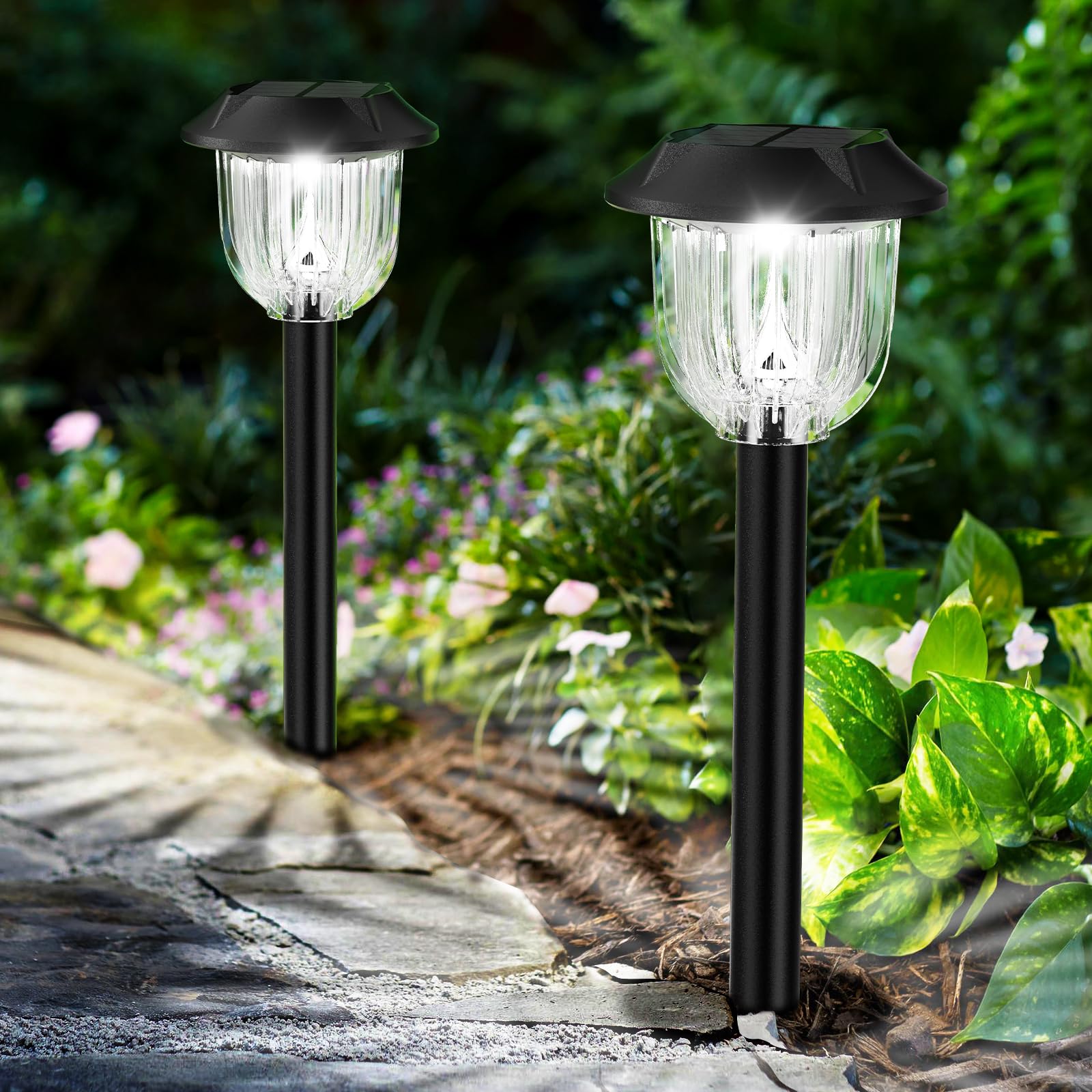 AOSEA 2 Pack Solar Outdoor Lights, Solar Yard Lights Outdoor, IP 65 Waterproof Solar Powered Driveway Lights, Auto On/Off Solar 