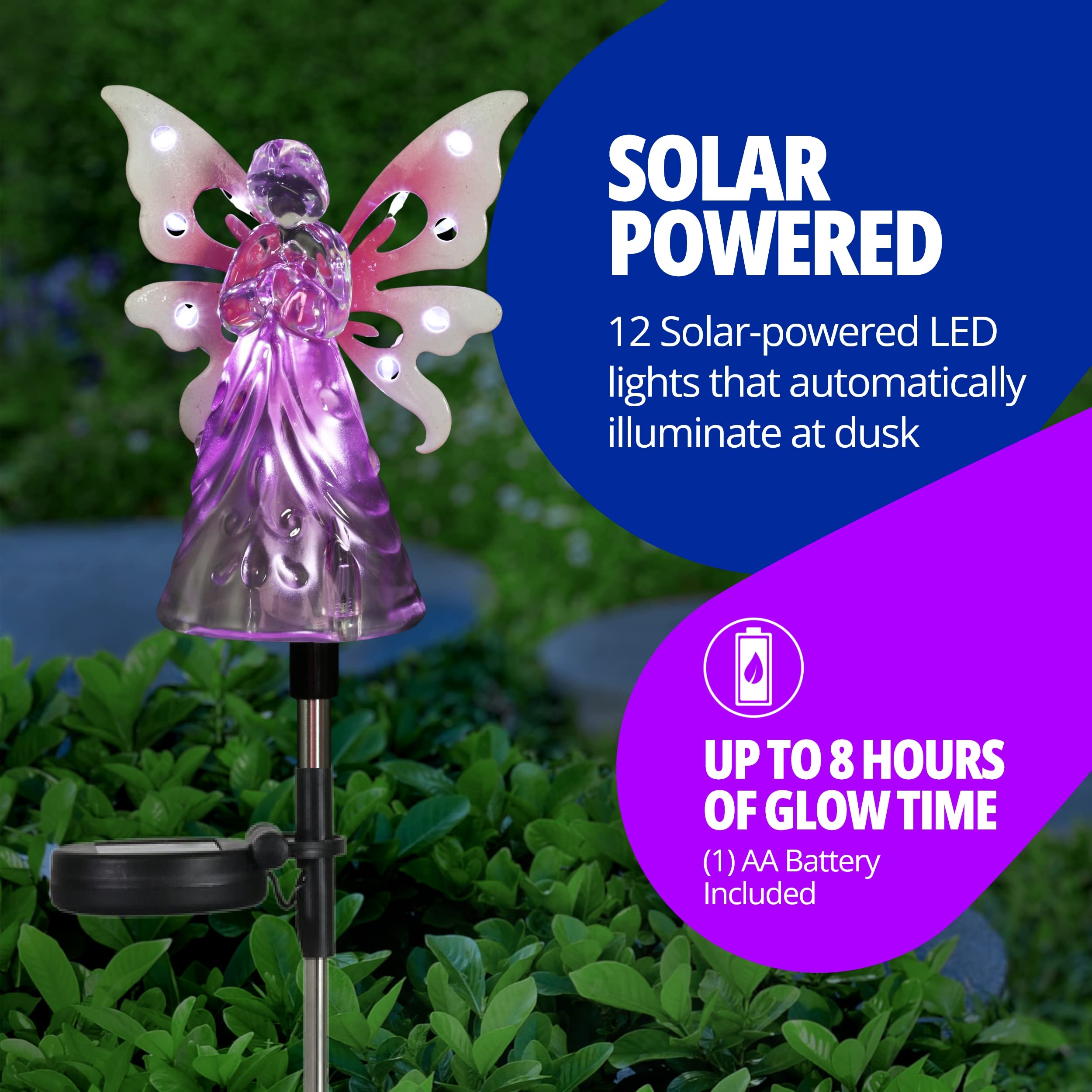 Exhart Garden Solar Lights Decorative Angel Stake 12 LEDs Small Pink 4 x 34 Inch Outdoor Living