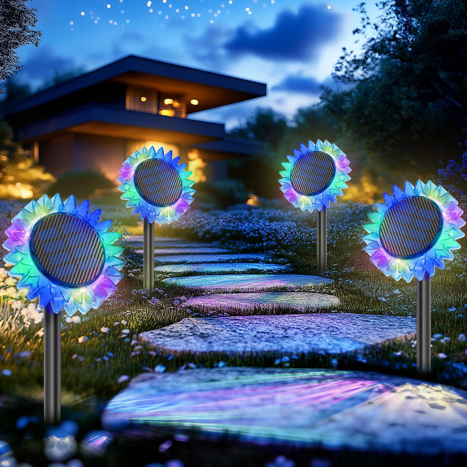 Vgyvgycc Solar Garden Lights - Upgraded Sunflower Light, Ground/Wall 2 In 1, Outdoor Lights Waterproof Ip67,Garden Yard Patio Ba