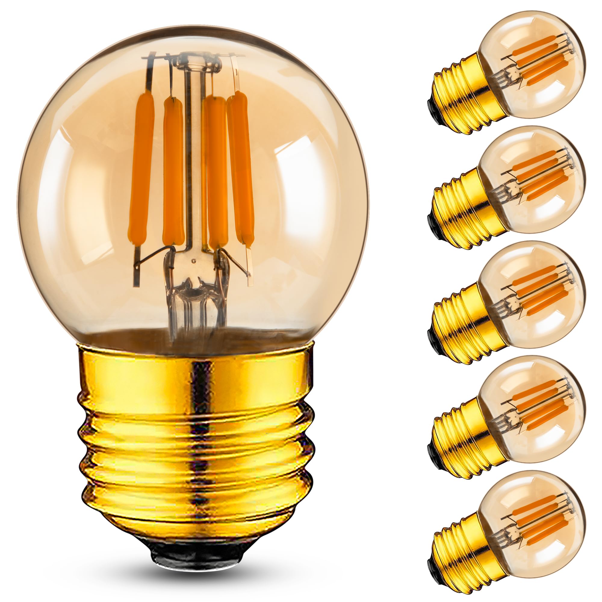 3 Watt G40 Led Light Bulbs Equivalent To 25 Watt, Dimmable E26 Standard Base Small Edison Bulbs, Warm Light 2200K, Amber Glass, 