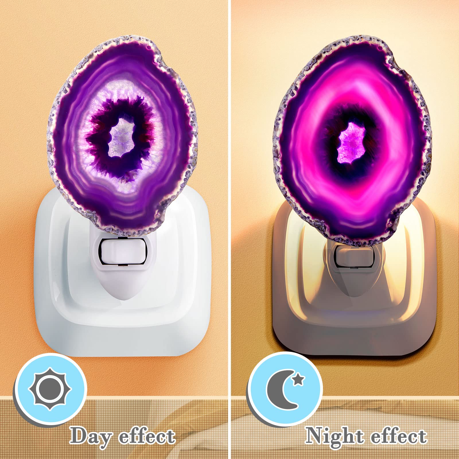 Agate Night Light Agate Slice Light Crystal Nightlight Plug Into Wall With Switch Home Decor Hallway Lights  Nightlight For Toilet Kitchen Bedroom (Purple)