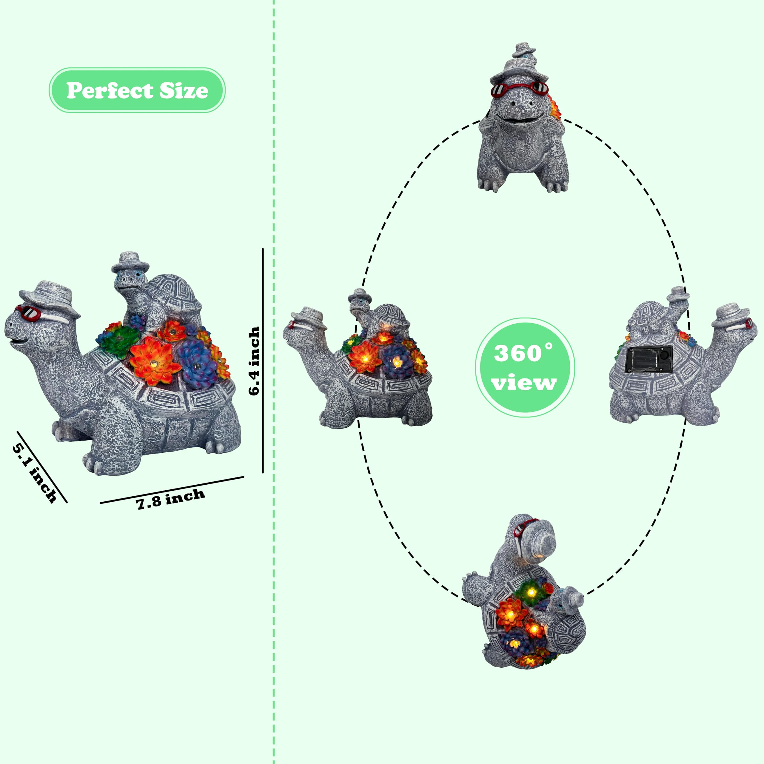 Solar Turtles For Outdoors -Cute Turtle Figurines With Baby For Yard Decorations Outdoor - Ideal For Anniversaries, Christmas, B
