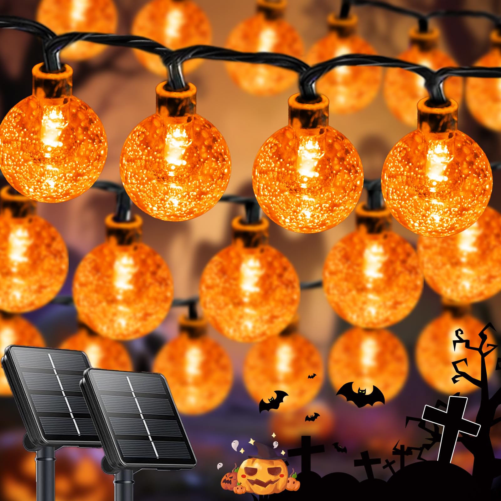 LORRYTE Solar Christmas Lights 100 LED 64FT Waterproof Orange 2-Pack Model SSLGW