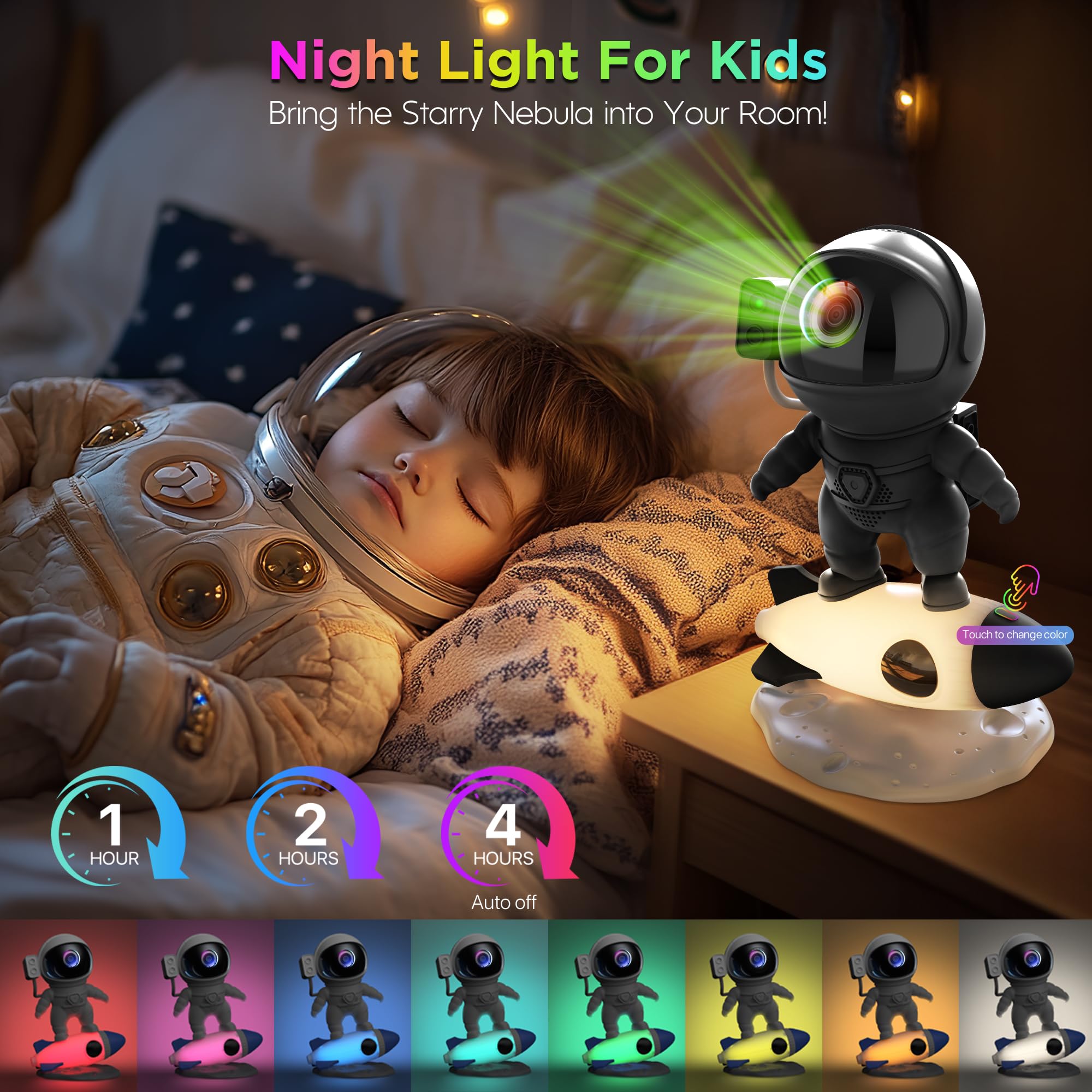 FlyLily Astronaut Galaxy Projector - Star Projector with Bluetooth Speaker, Remote Control, White Noise, Black, Model BL-HJ07