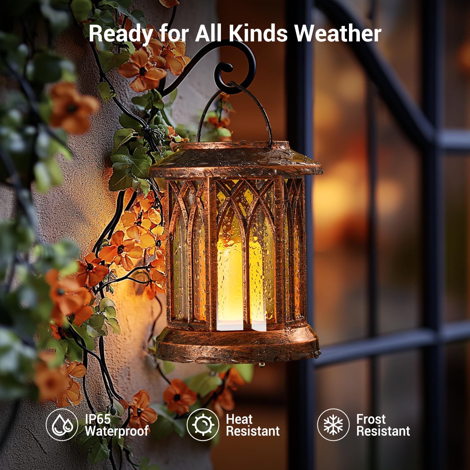 Kooper 4 Pack Solar Lantern Outdoor Lights, Hanging Solar Lanterns Outdoor Decorative, Lanterns Led Flickering Flameless Candle