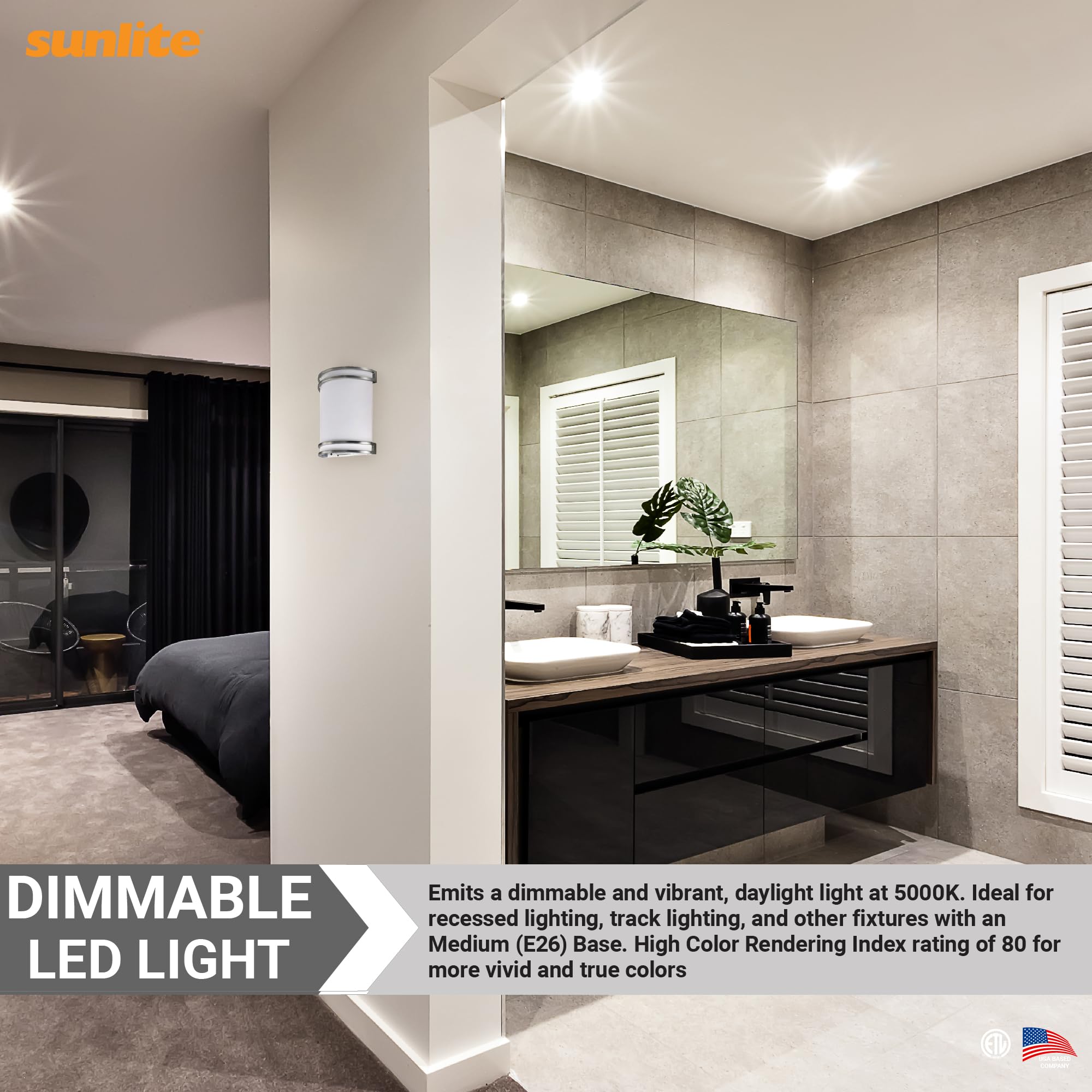 Sunlite LED PAR16 Spotlight Bulb, Dimmable, 7W (50W Halogen), 500 Lumens, E26 Base, 5000K Daylight, 12-Pack
