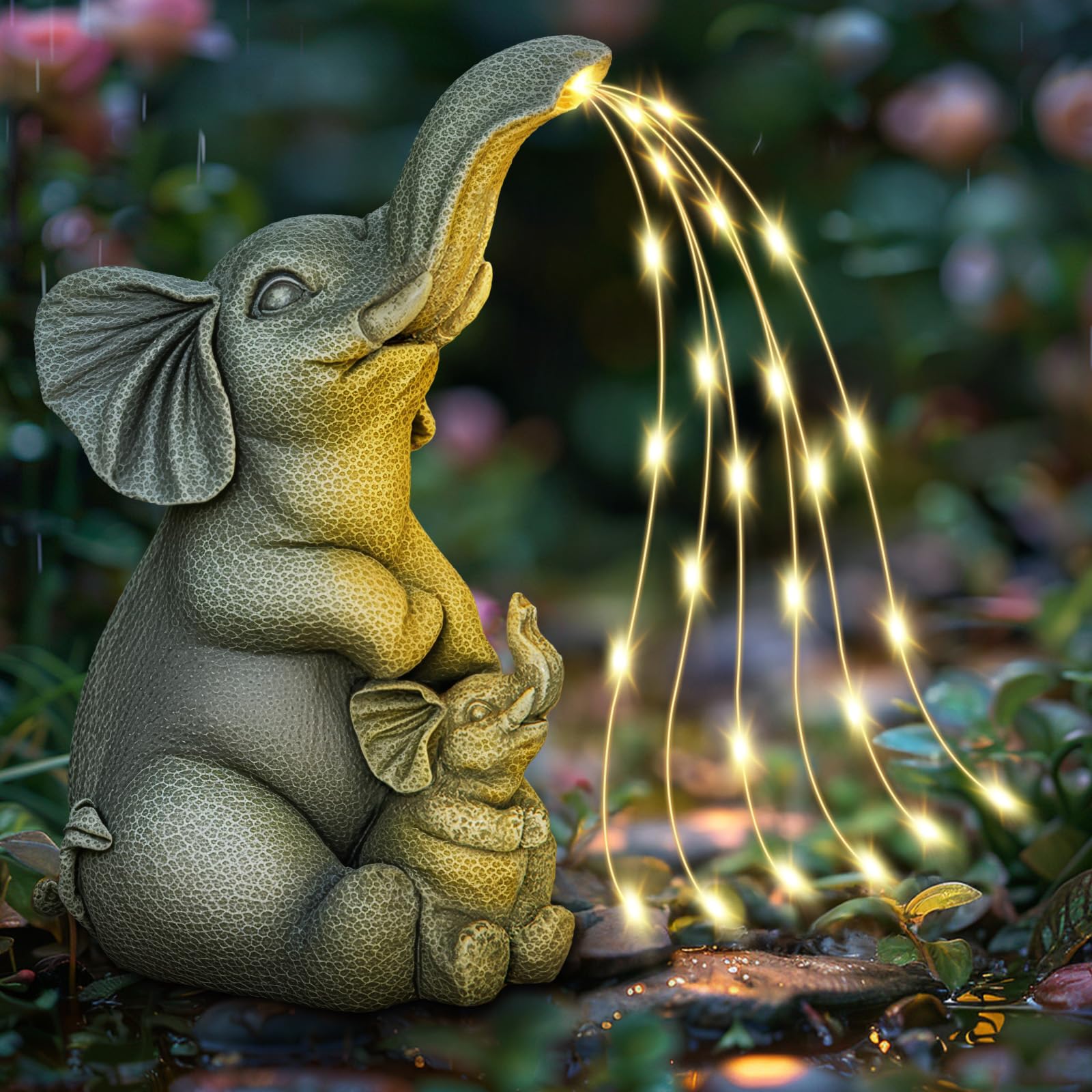 Solar Garden Outdoor Statue with 30 LED Lights - Lawn Decor Elephant Figurine for Patio, Balcony, Yard Ornament - Unique Housewa