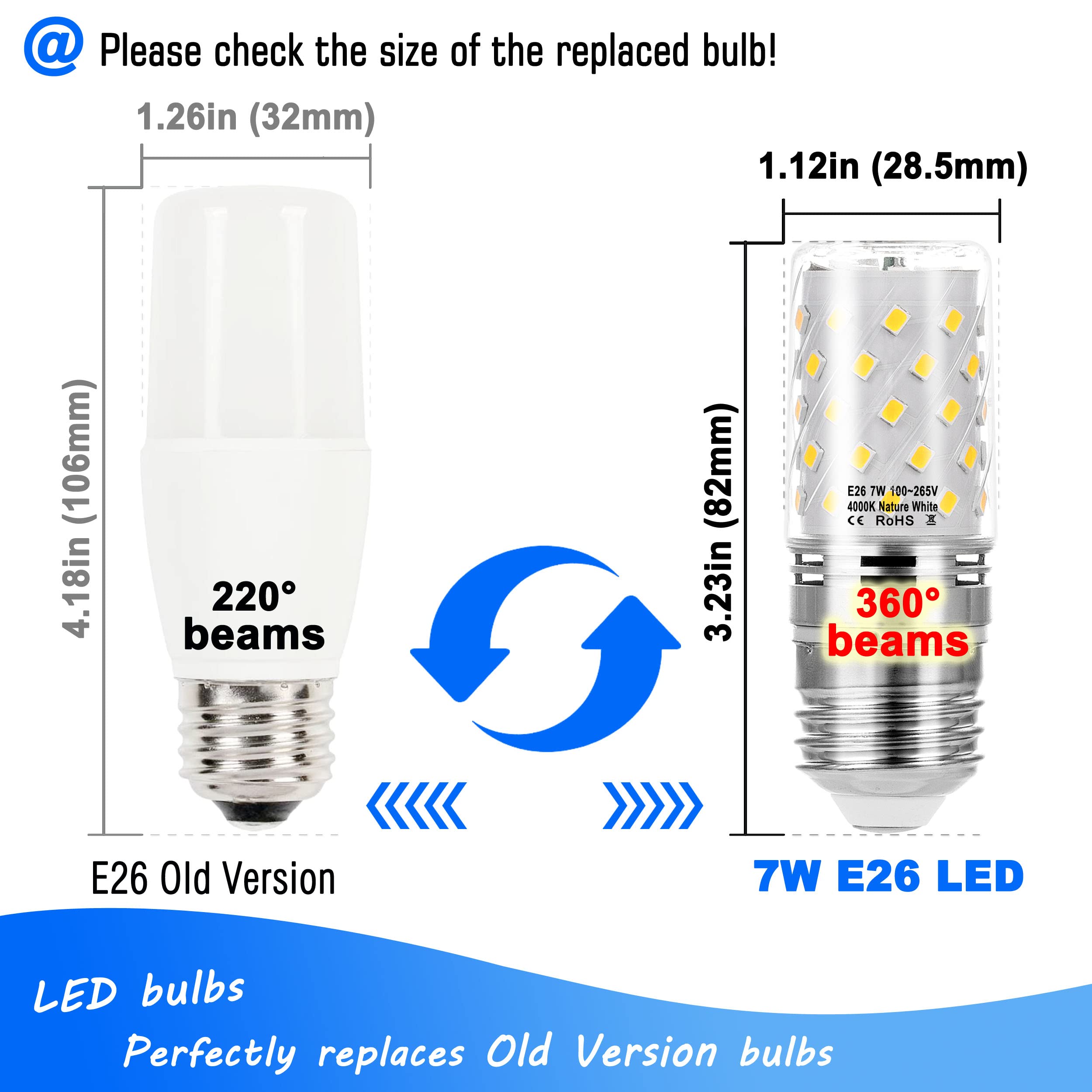 Heifymi E26 60 Watt Replacement Led Candelabra Bulbs, E26 7W Led Candle Light Bulbs 750Lm, 4000K Natural White E26 Base Chandeli