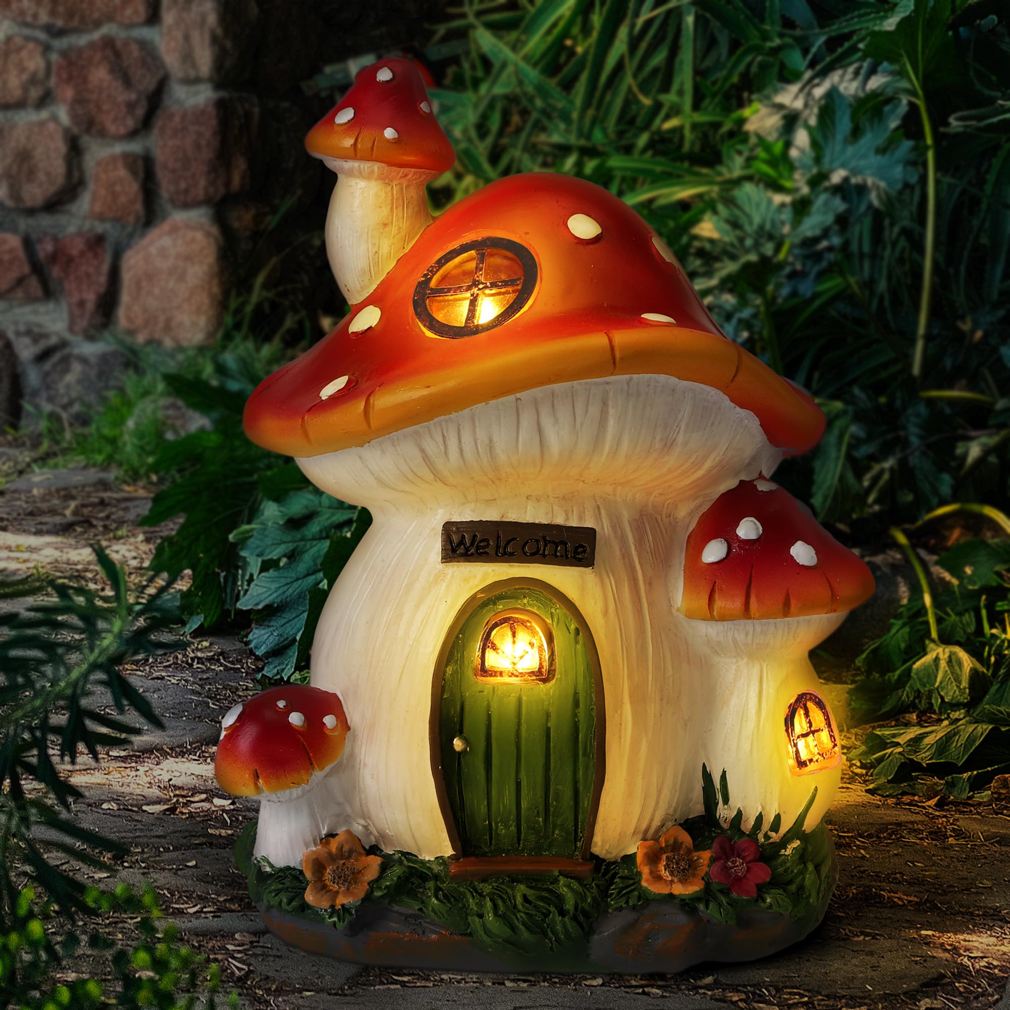 Fhwty Mushroom House Garden Statue Outdoor, Solar Light Mushroom House Garden Figurines For Lawn, Balcony, Yard Decoration, Outdoor Garden Decoration