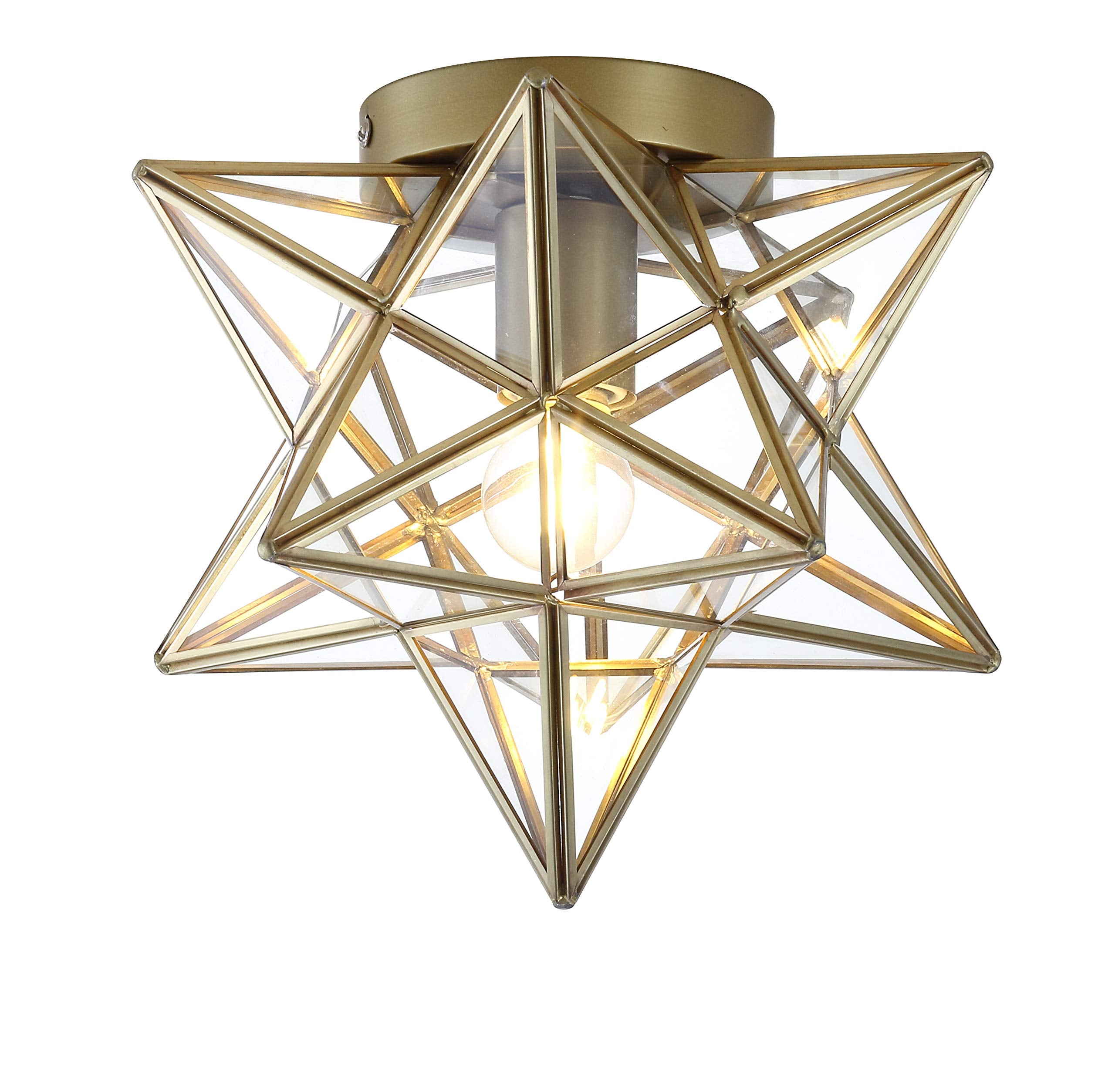 Jonathan Y Jyl9035B Stella 12'' Moravian Star Metal/Clear Glass Led Flush Mount, Contemporary, Transitional, Office, Living Room