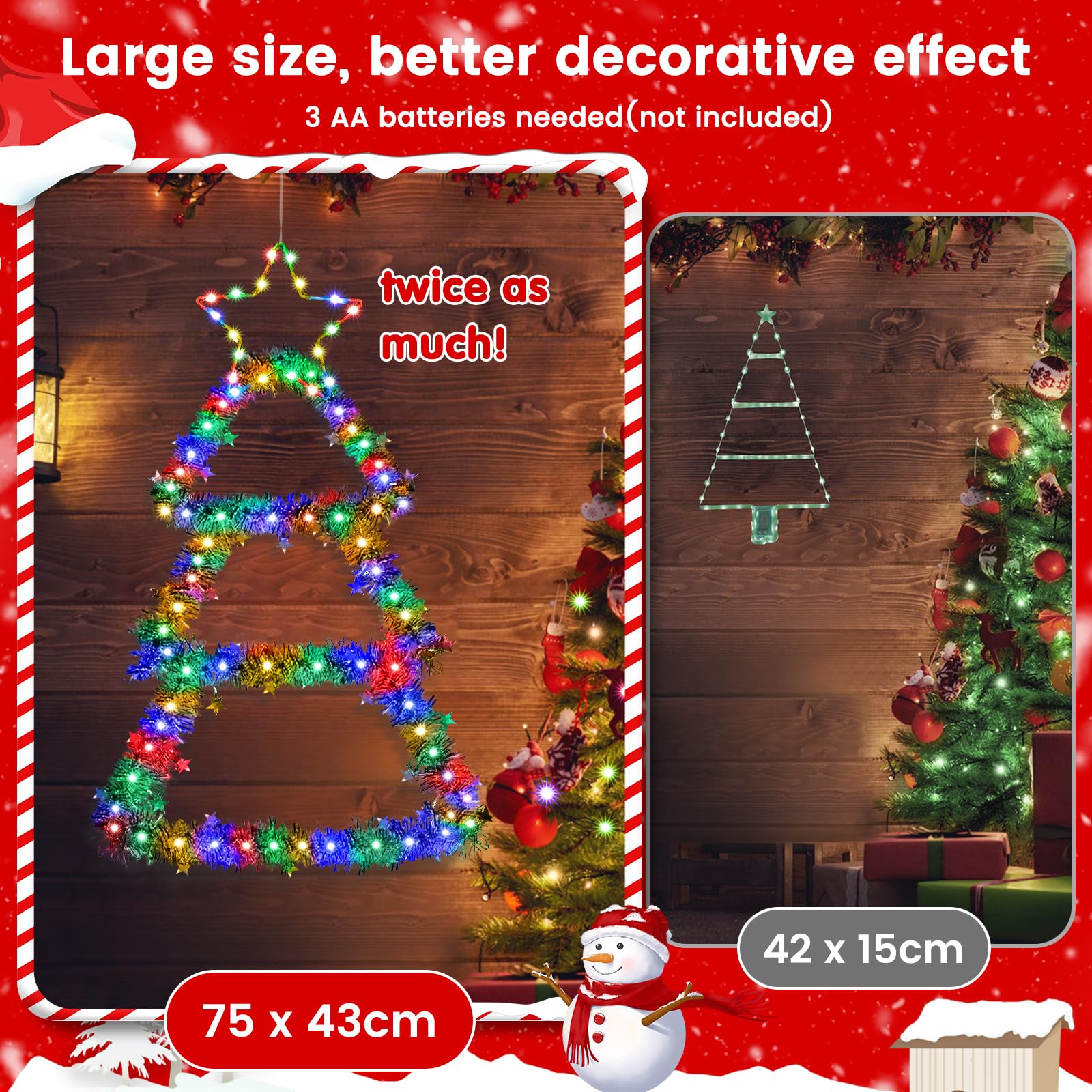 Elktry Led Christmas Decorations Lights, 2.2Ft Multicolor And Warm White Lighted Christmas Tree With Silver Tinsel, Battery Operated Hanging Lights For Indoor Outdoor, Window Wall Door Home Decor