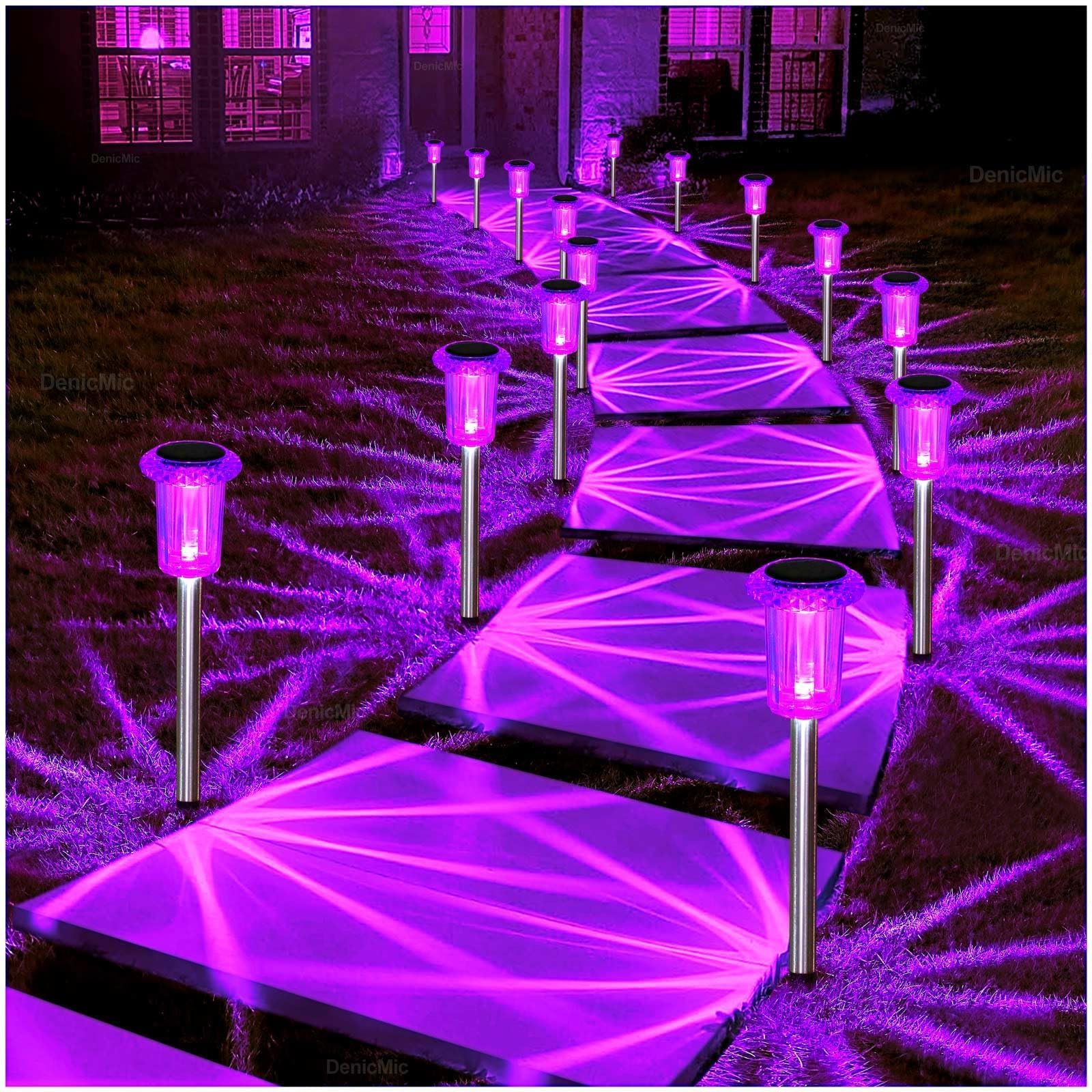 Denicmic Solar Pathway Lights - Waterproof Led Acrylic Lamp, Purple 10 Pack For Yard & Garden