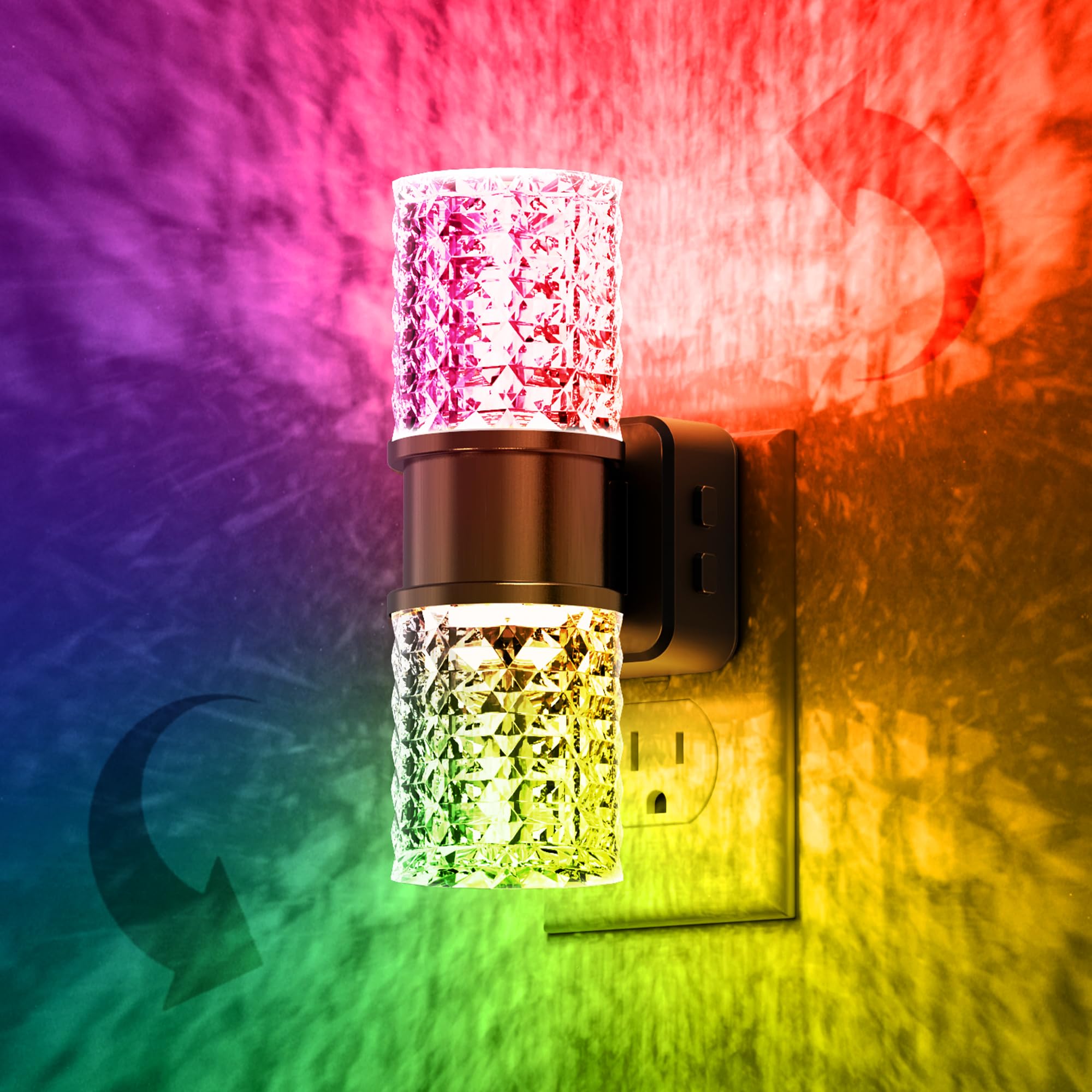 L LOHAS LED Night Light with Dusk to Dawn Sensor, 10-Color RGB, 10/50/100LM, 1 Pack, Gold Ring-Diamond RGB, Model A-GY
