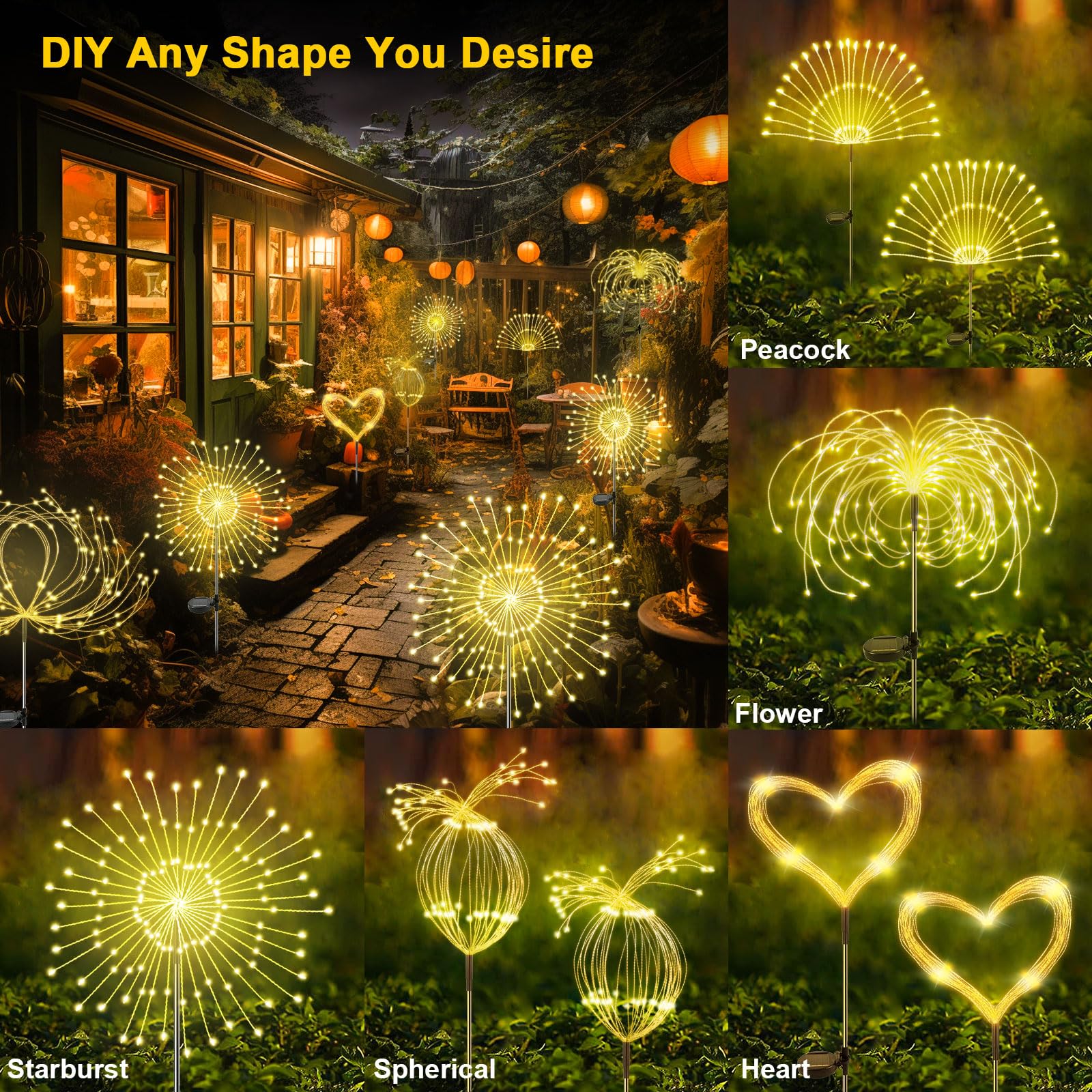 Yaafen Solar Garden Lights Outdoor, 2 Pack 120Led Twinkling Solar Firework Lights Decorative With 2 Modes, Outdoor Waterproof So