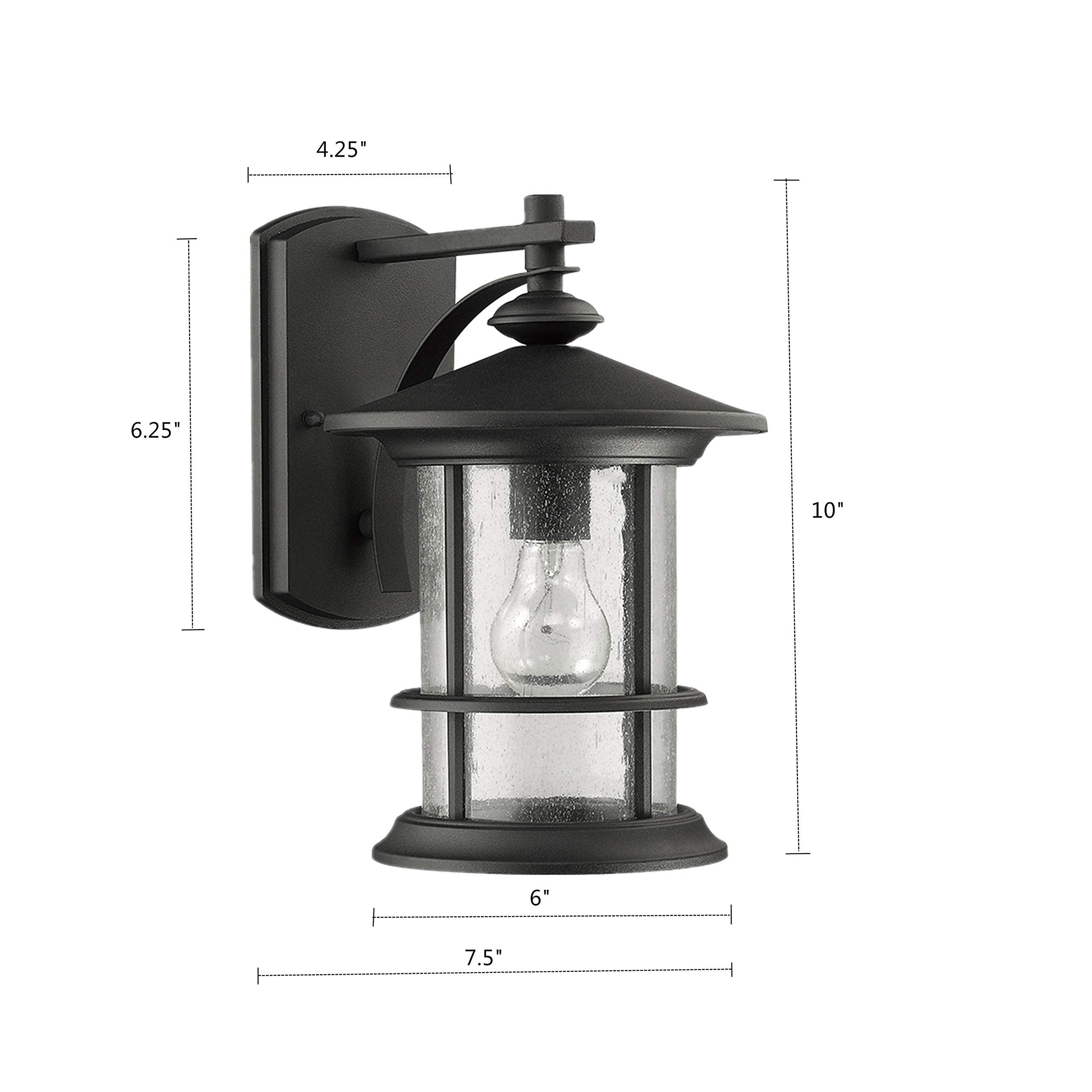 Micsiu Outdoor Wall Light Fixture - 10 Waterproof Black Aluminum With Clear Seedy Glass For Porch, Patio, Backyard - Model A