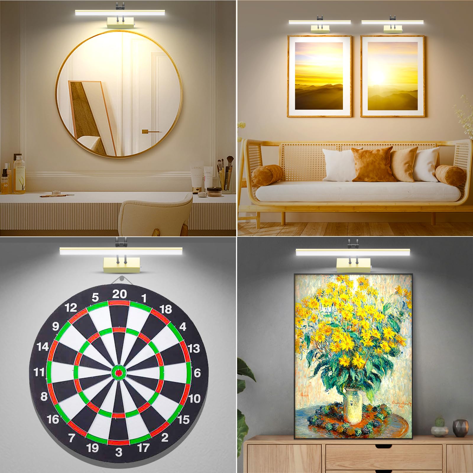 RAIFOOLLY Picture Light, Wireless Battery Wall Lighting, 16in, R-Gold, Remote Control, Dimmable, Art Display, Model 3f92b64e-ea9