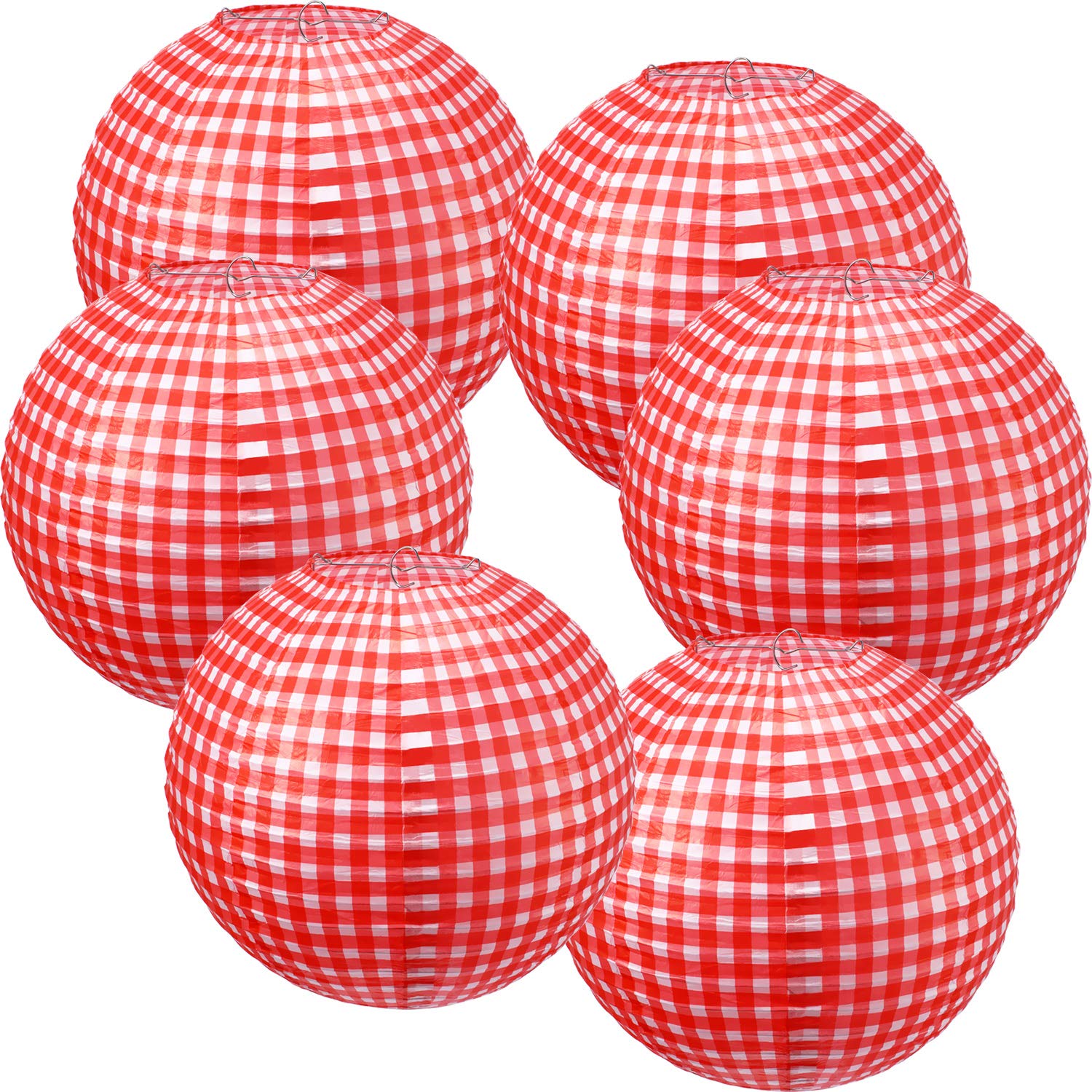 Blulu Picnic Party Decorations Red Paper Lanterns Checkered Round Hanging Lanterns For I Do Bbq Pizza Decorations Red And White 